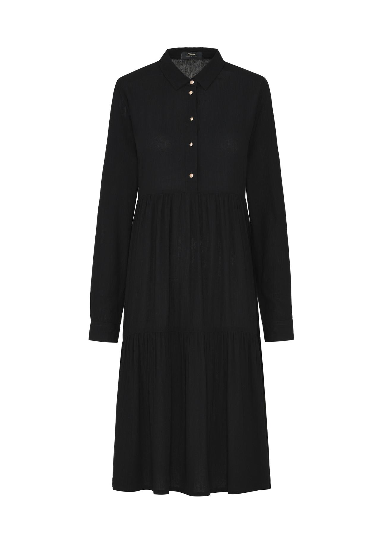 Czarna sukienka z kołnierzykiem SUKDT-0189-99(W24)