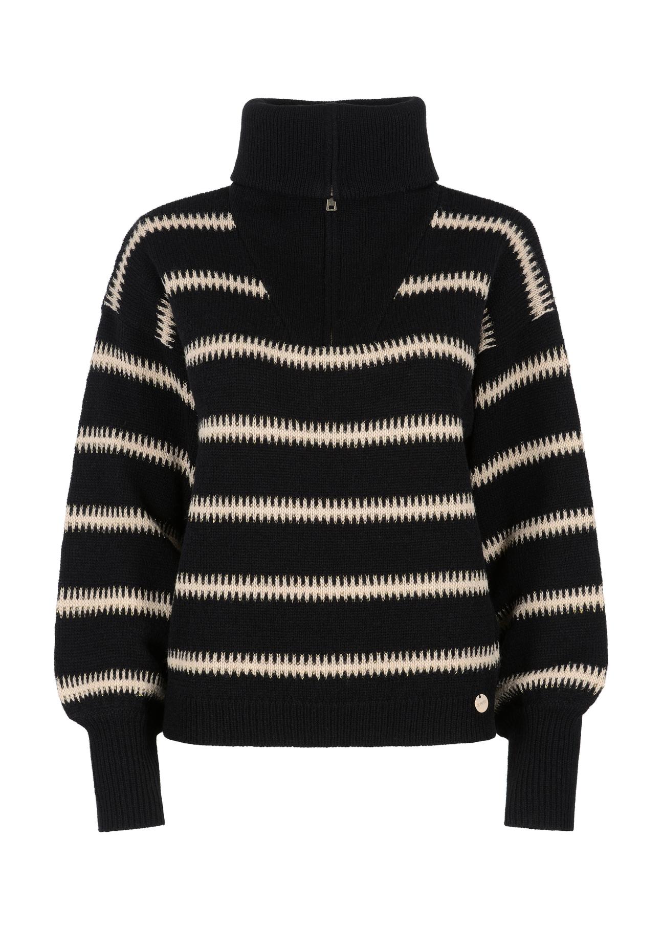 Czarny sweter w paski z suwakiem damski SWEDT-0187-99(Z23)