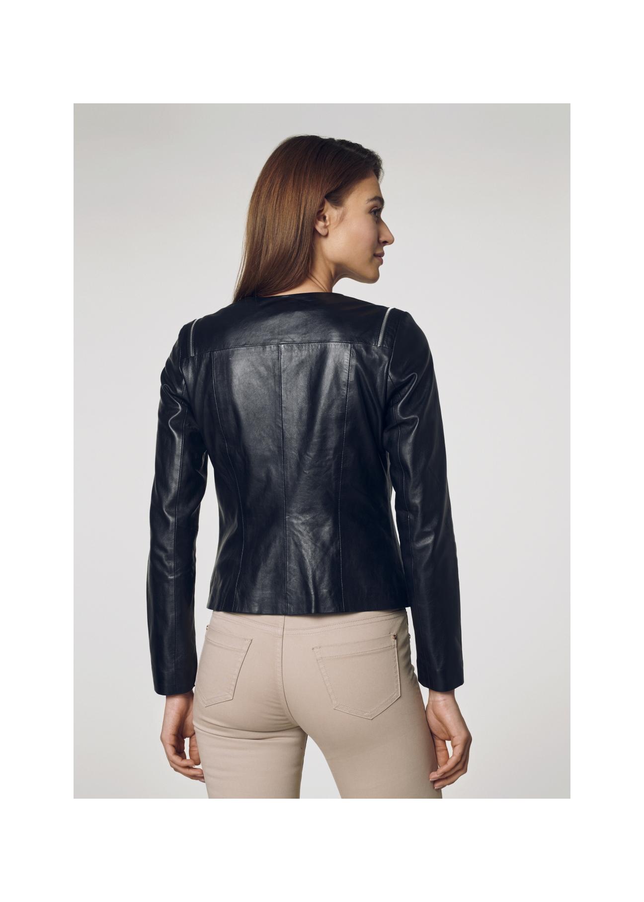 Women's waisted black leather jacket KURDS-0306-4229(Z22)-03