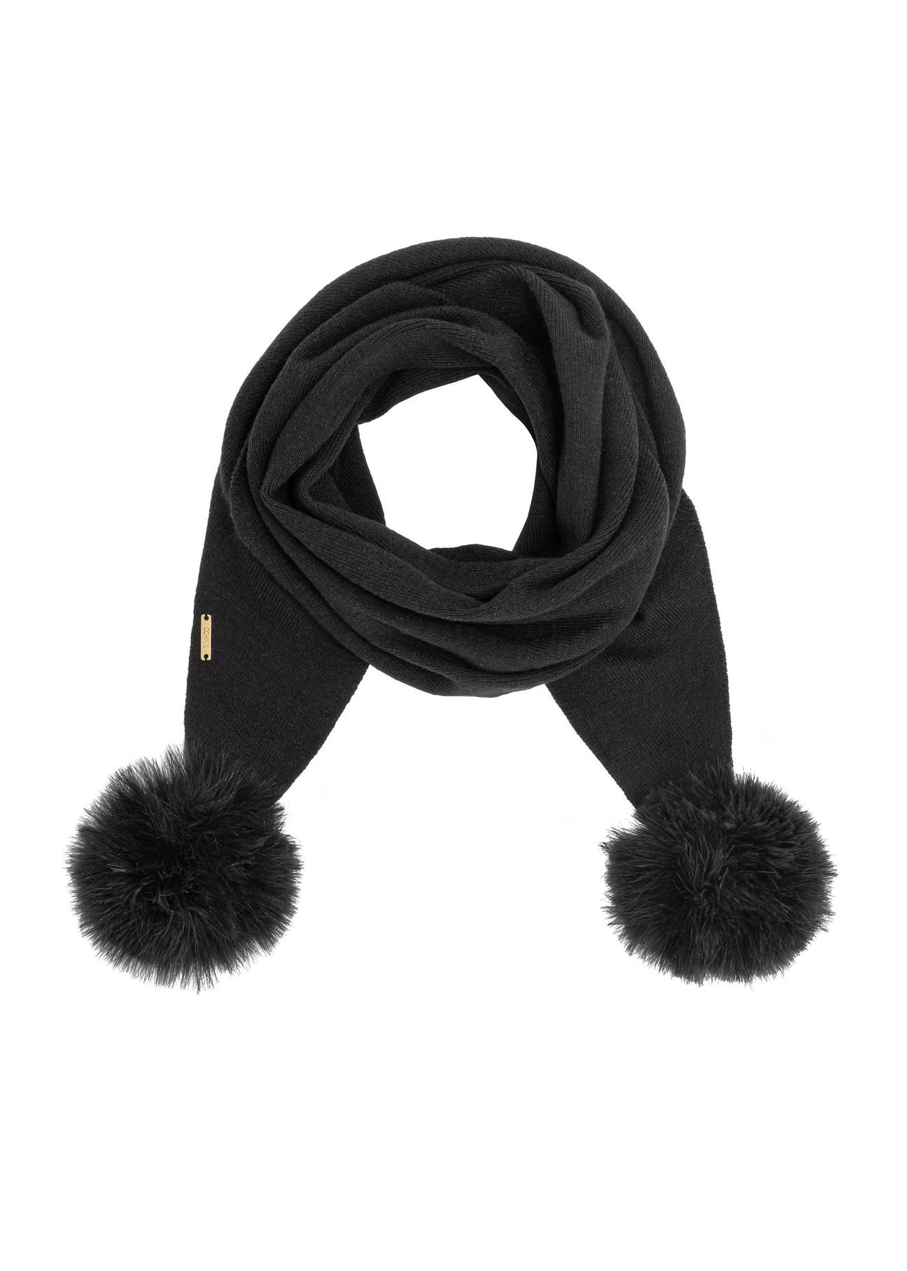 Black women's scarf with pompoms SZADT-0180-99(Z24)-01