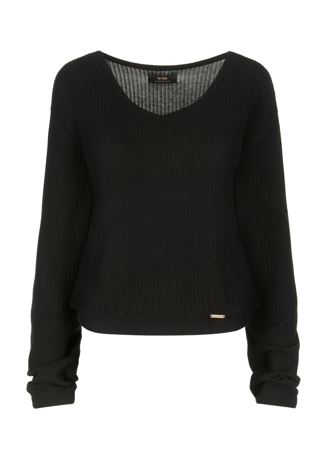 Czarny prążkowany sweter damski SWEDT-0178-99(W23)