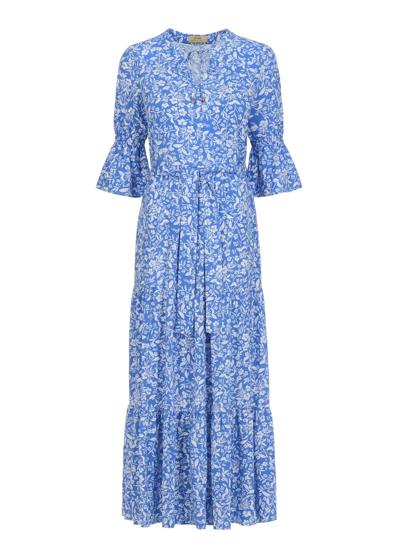 Długa niebieska sukienka w kwiaty SUKDT-0155-61(W23)