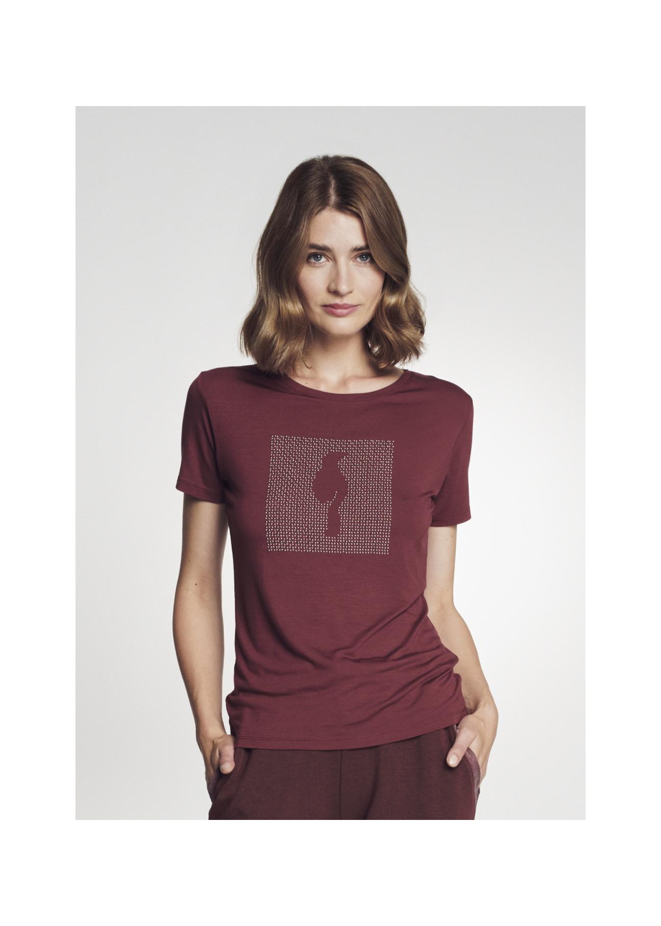 Bordowy T-shirt damski z aplikacją TSHDT-0075-49(Z21)