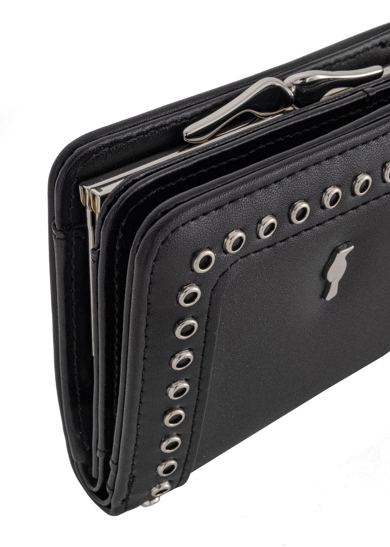 Czarny mały portfel damski z nitami POREC-0384-99(W24)