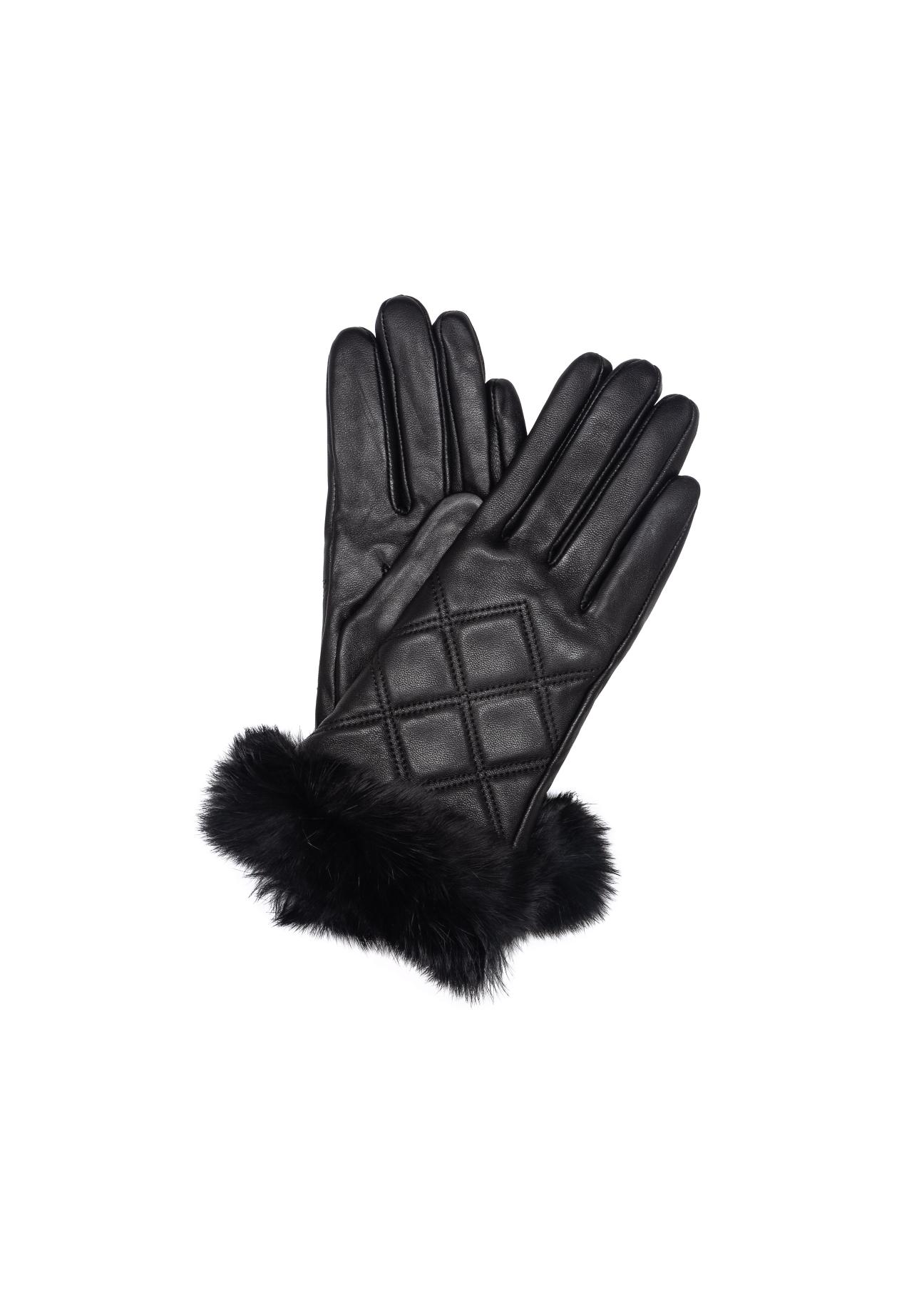 Skórzane rękawiczki damskie z futerkiem REKDS-0071-99(Z23)
