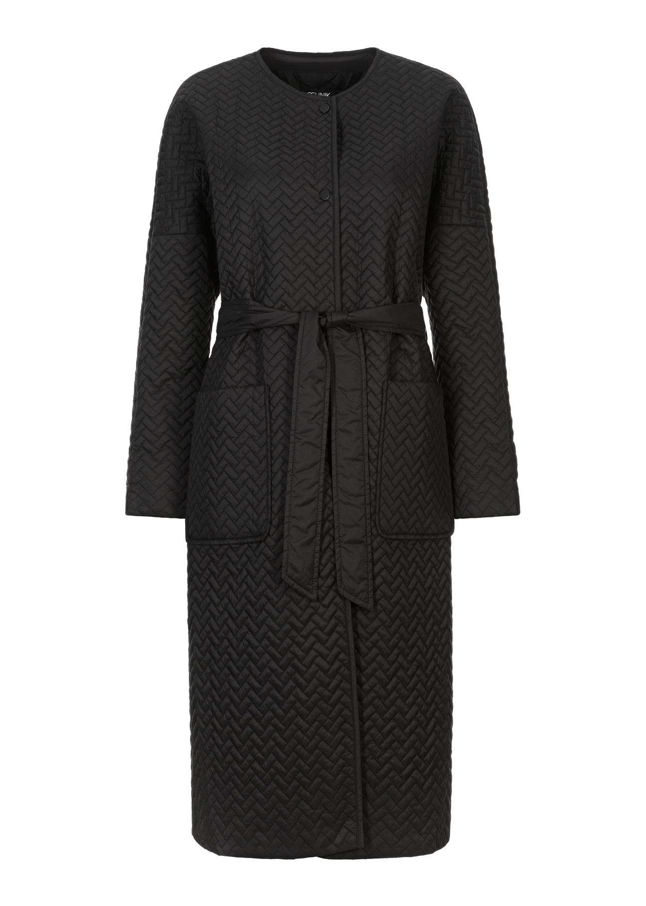 Czarny płaszcz damski oversize z paskiem KURDT-0437-99(W23)