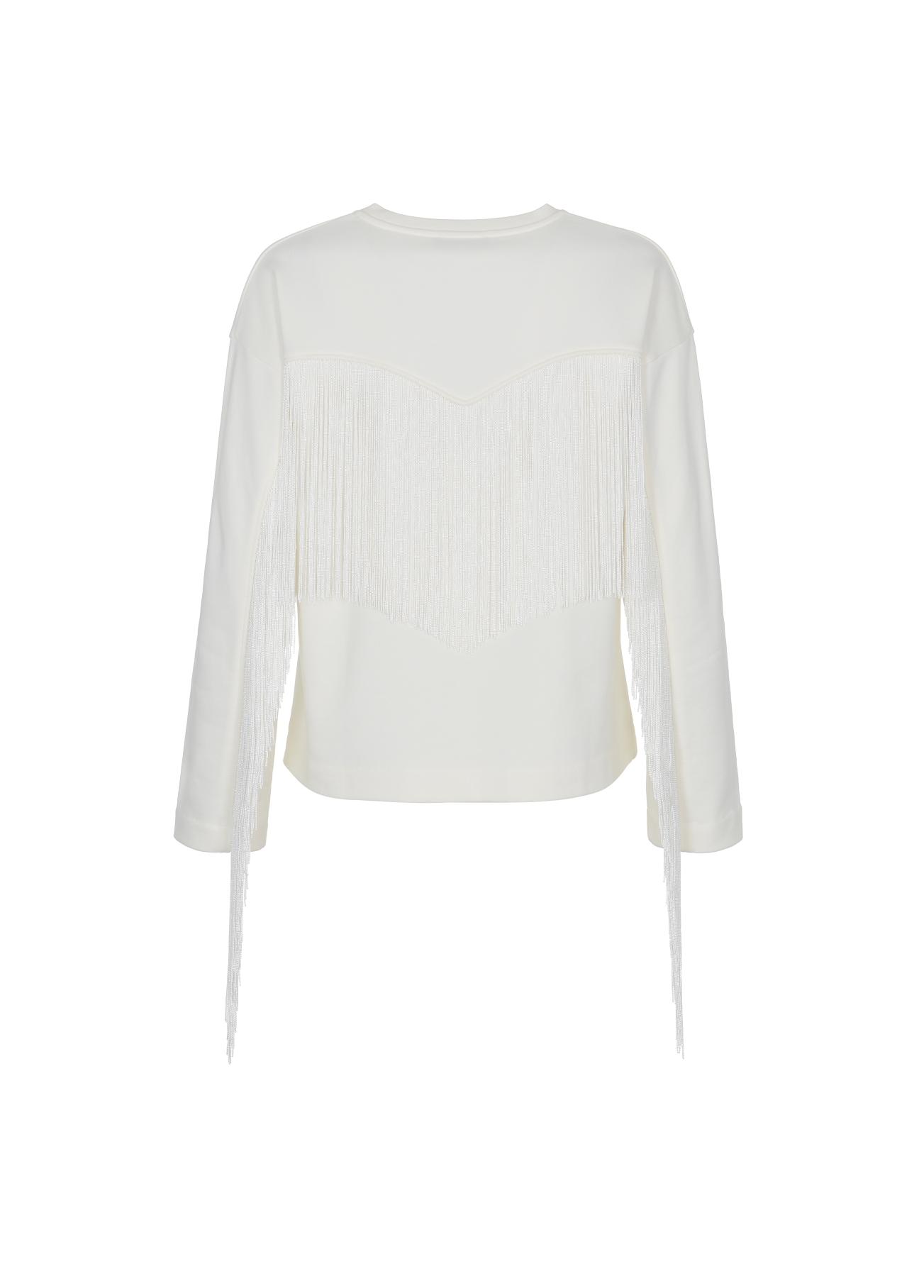 Biała bluza damska z frędzlami BLZDT-0072-12(W22)-04