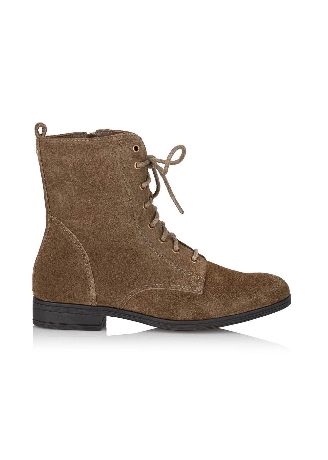 Women's suede ankle boots in khaki color BUTYD-1008-82(Z24)-02