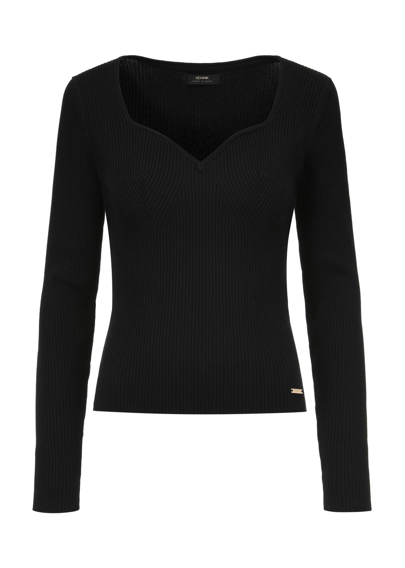 Czarny sweter z dekoltem w kształcie serca SWEDT-0206-99(W24)
