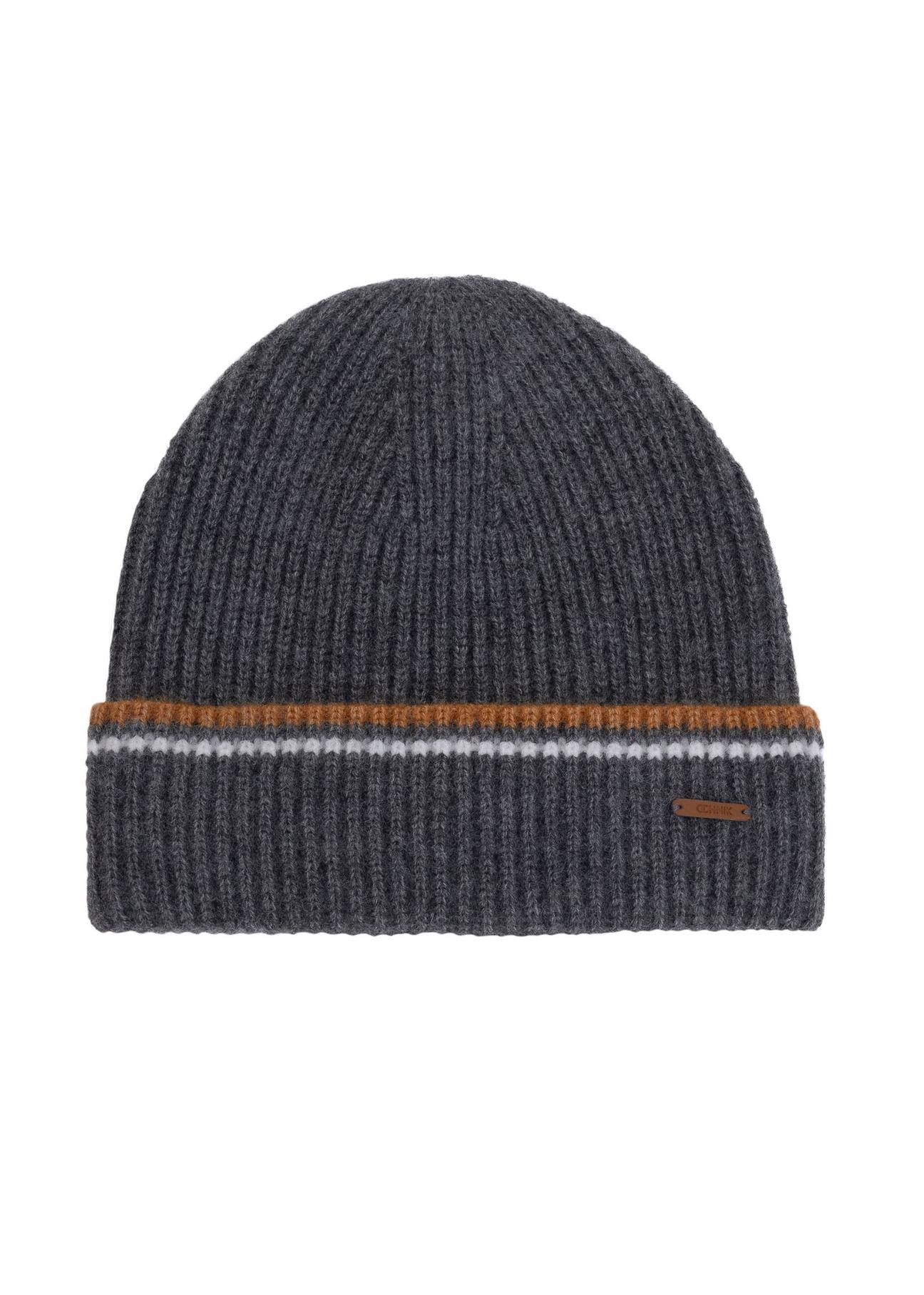 Gray men's winter hat CZAMT-0075-91(Z24)-01