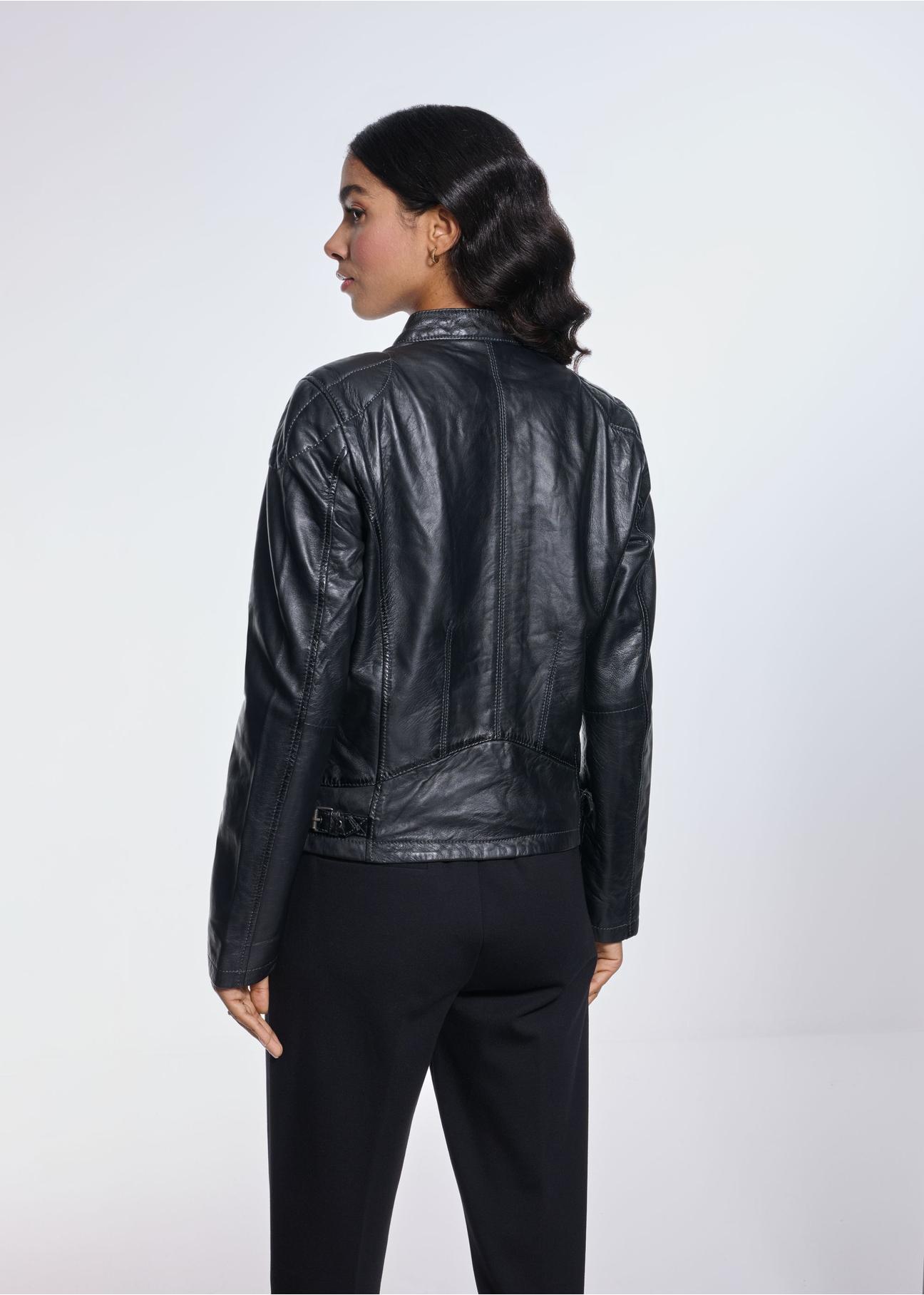 Black women's jacket made of genuine leather KURDS-0509-4122(W24)