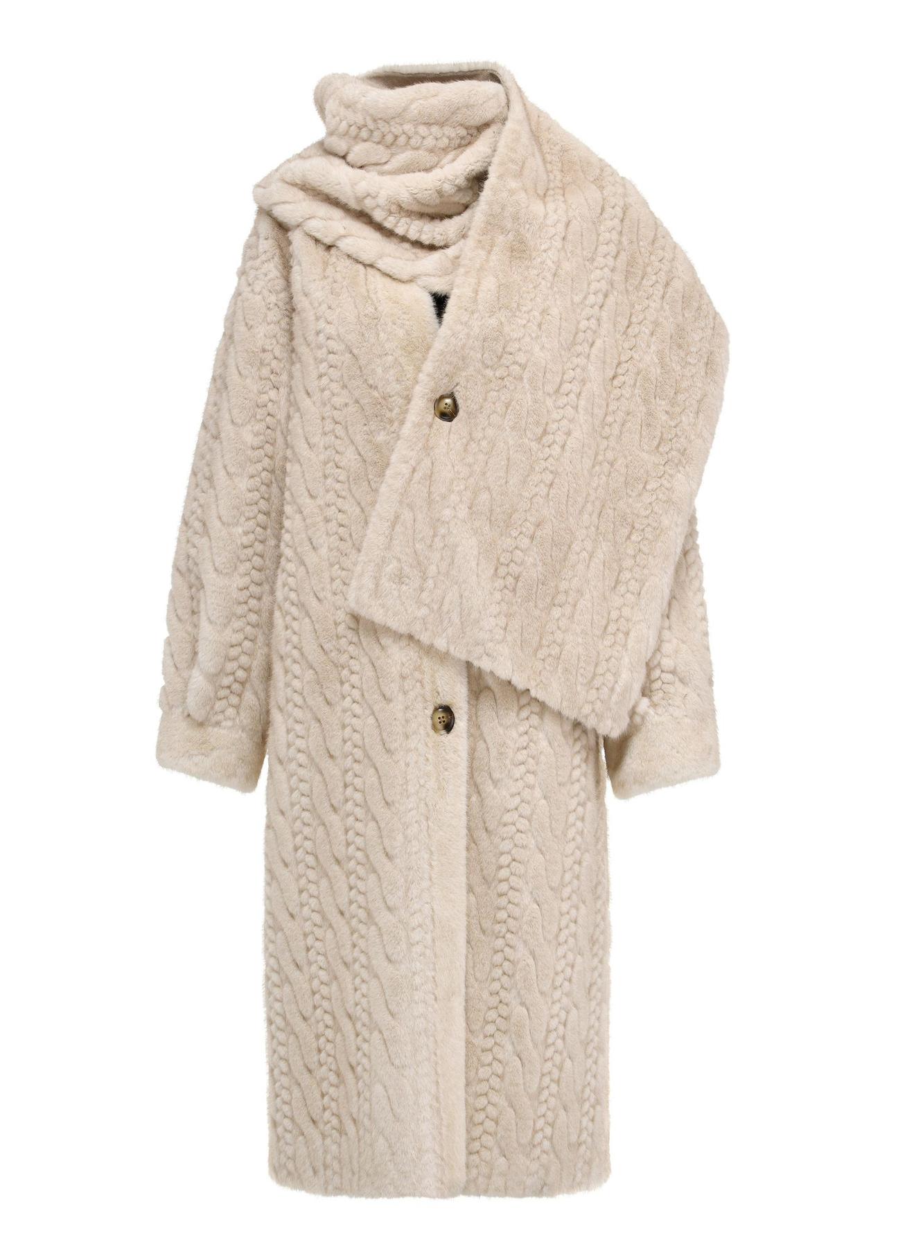 Long women's fur coat in beige color FUTDP-0044-81(Z24) pic. 5