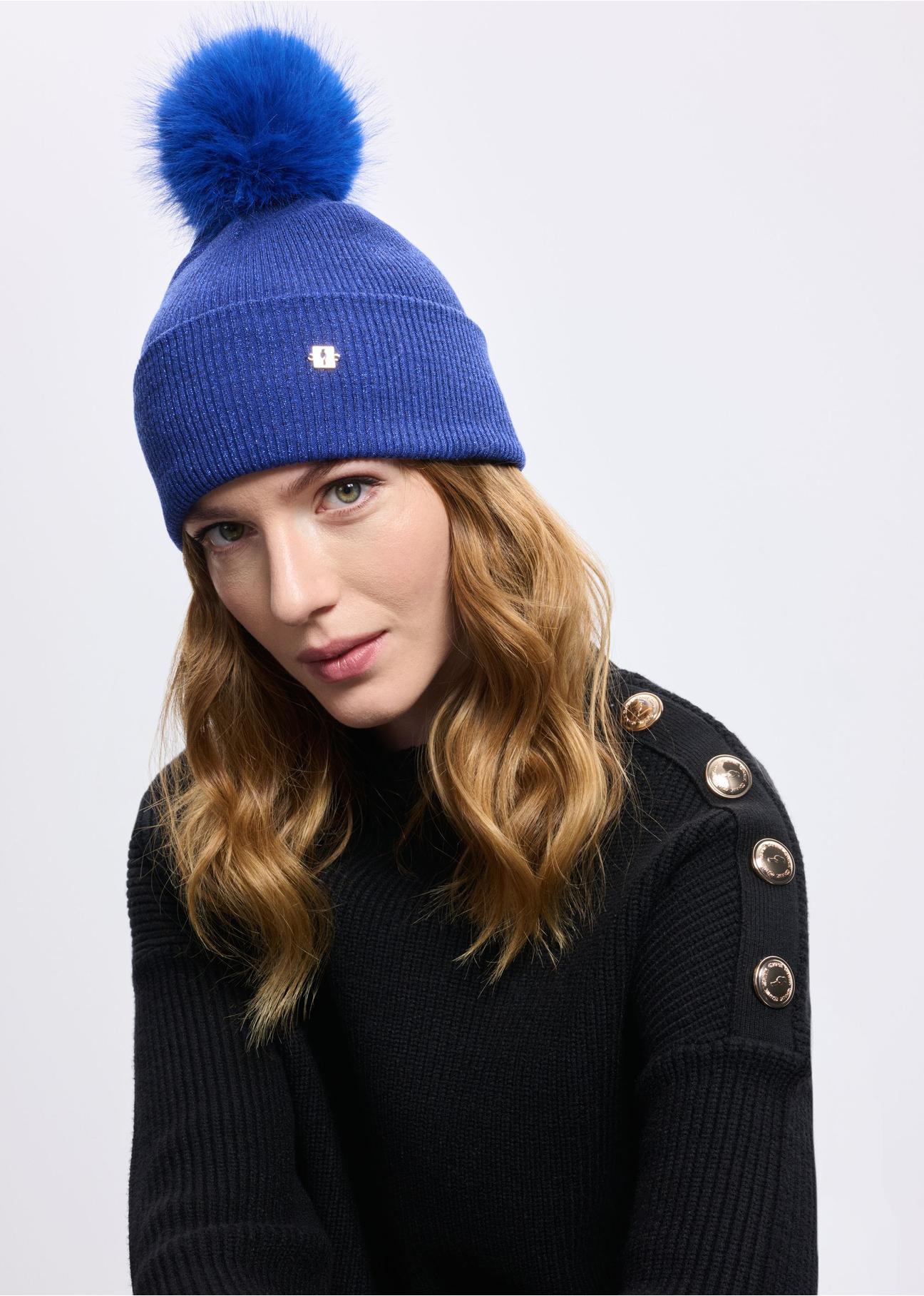 Blue winter hat with pompom CZADT-0161-61(Z24)