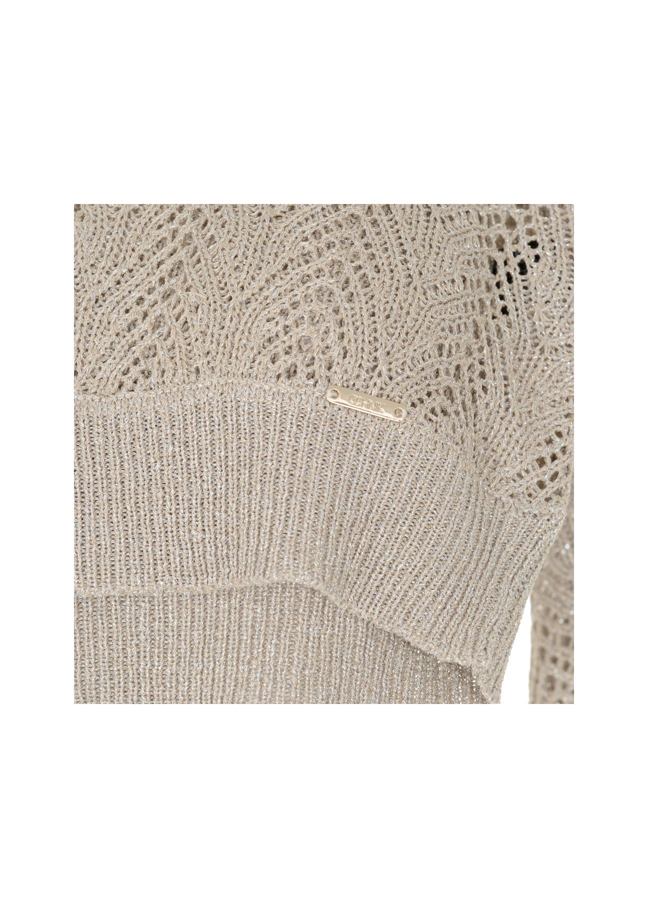 Beżowy ażurowy sweter damski SWEDT-0159-81(W22)-05
