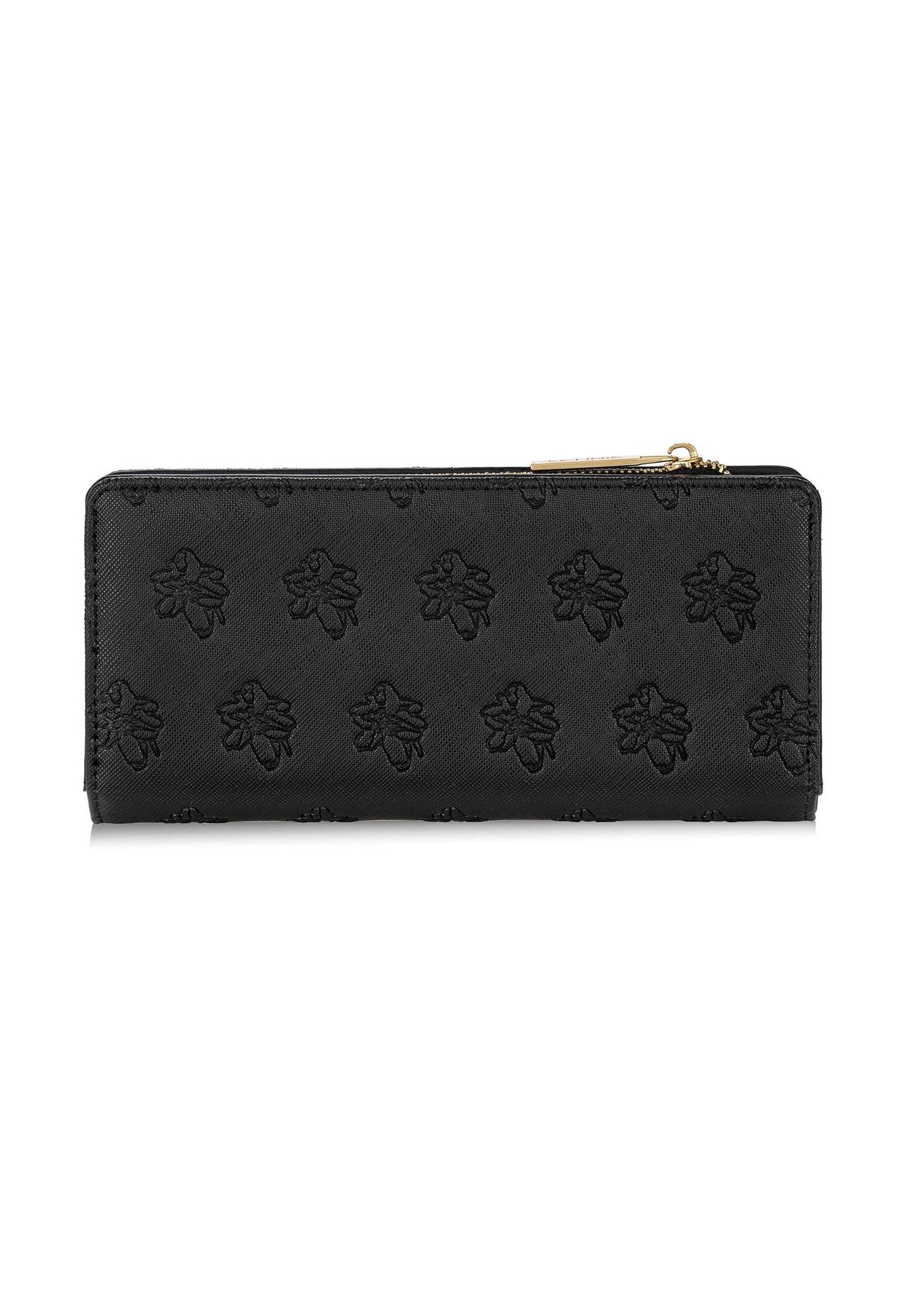 Duży czarny portfel damski z tłoczeniem POREC-0363-99(W24)
