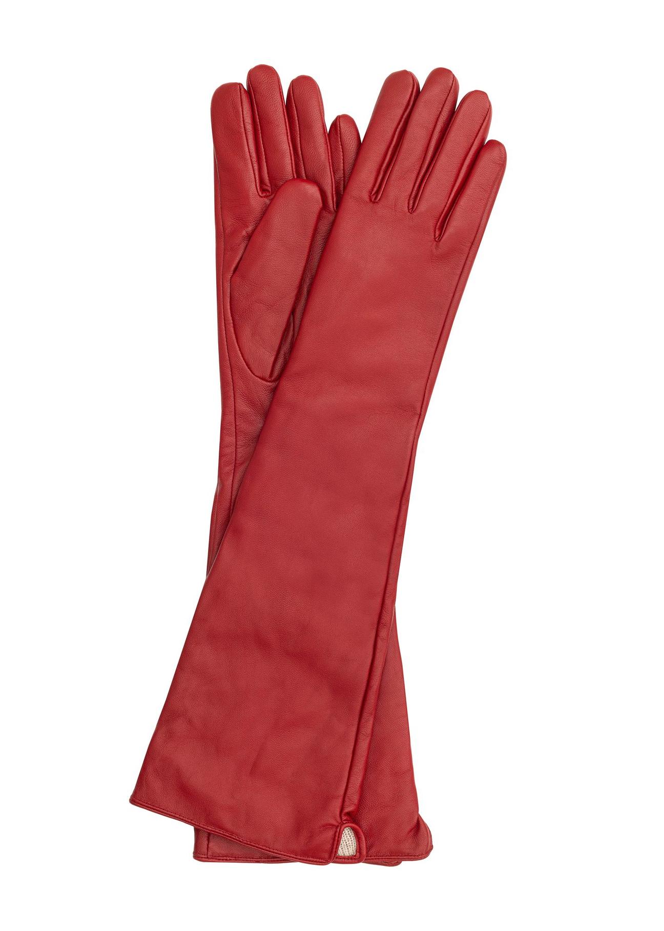 Long red leather women's gloves REKDS-0088-41(Z24)-01