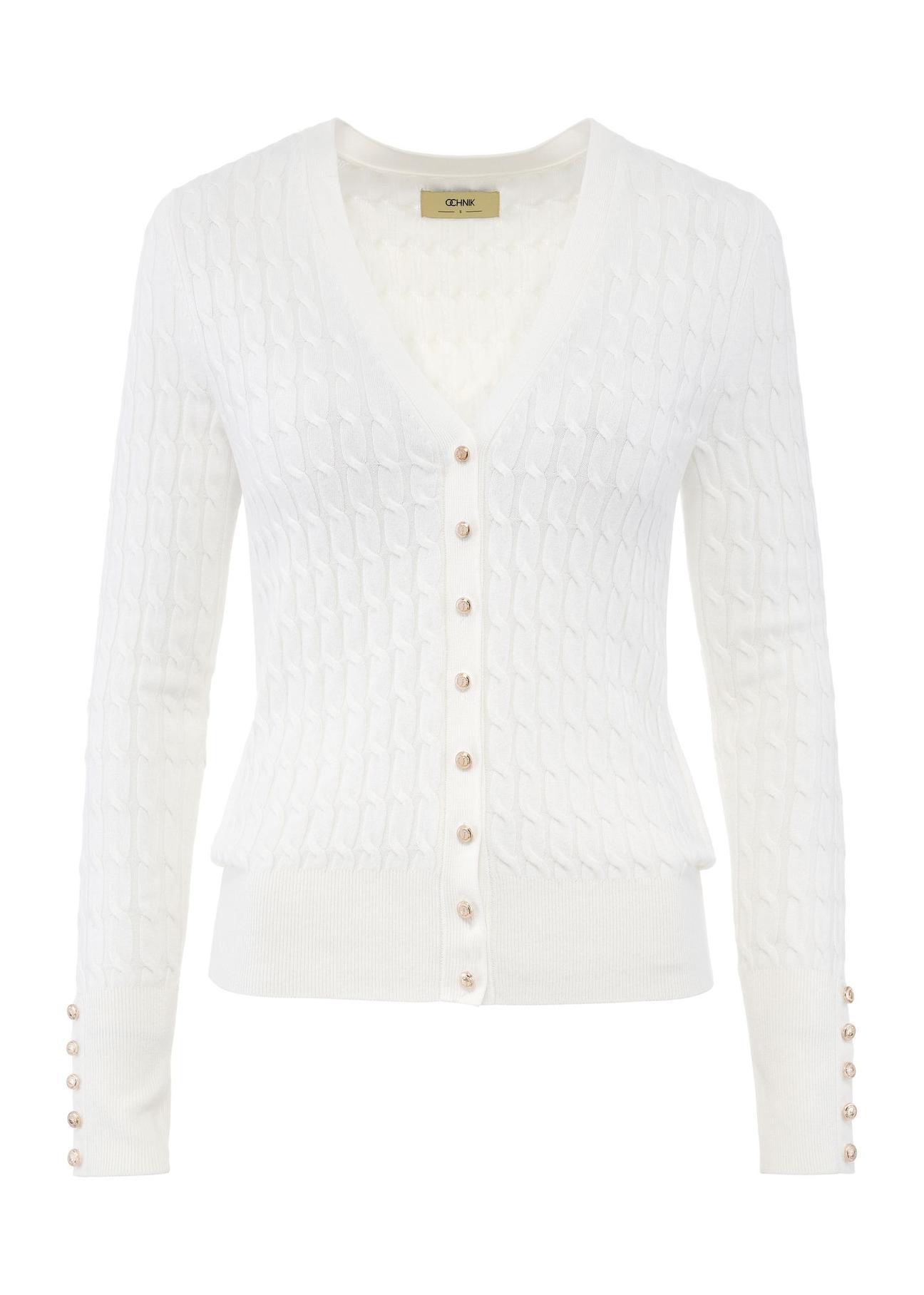 Cream women's cardigan with buttons KARDT-0044-12(Z24)-03