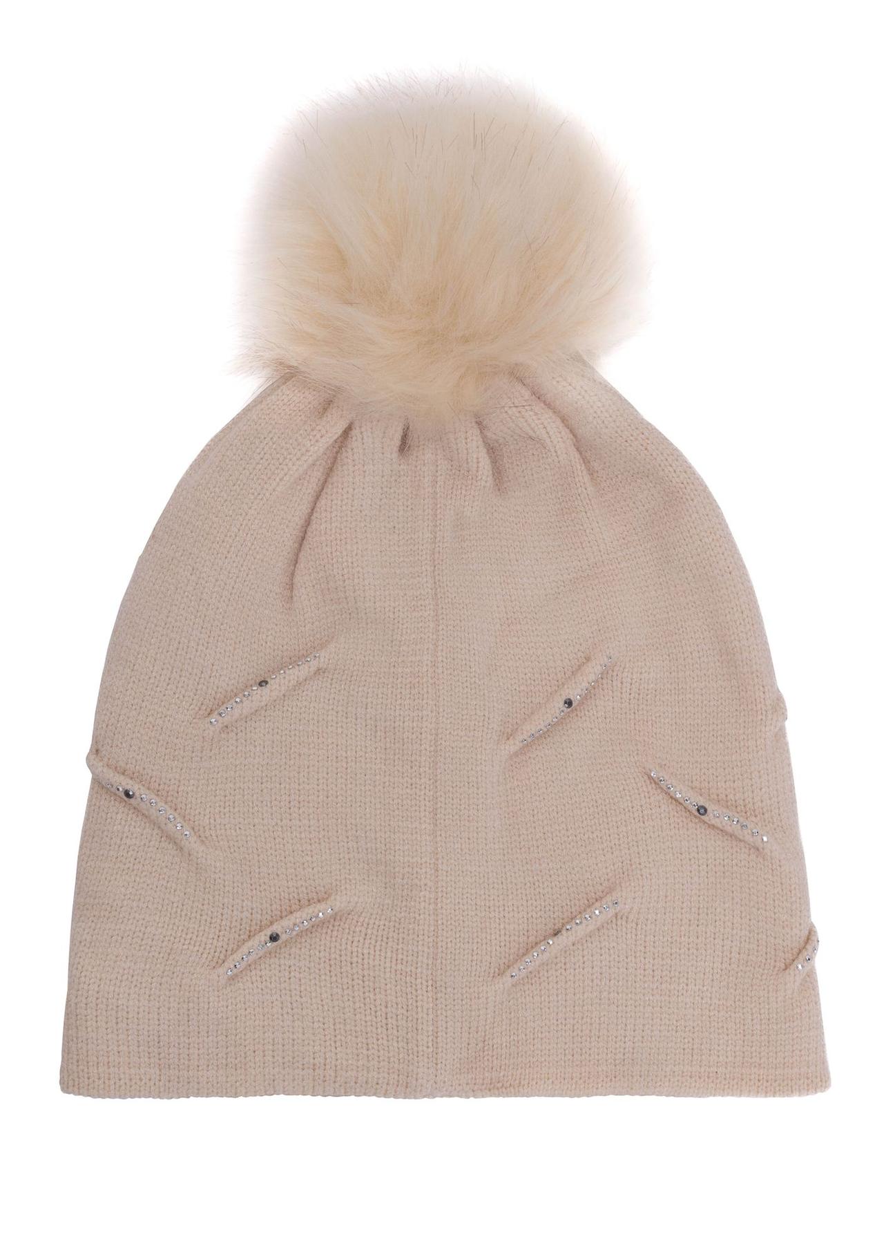 Beige women's hat with pompom CZADT-0194-81(Z24)-02