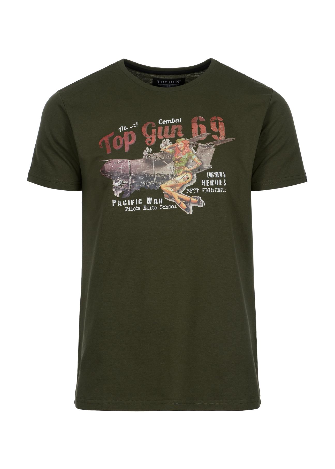 Oliwkowy T-shirt męski Top Gun TSHMT-0092-57(W23)