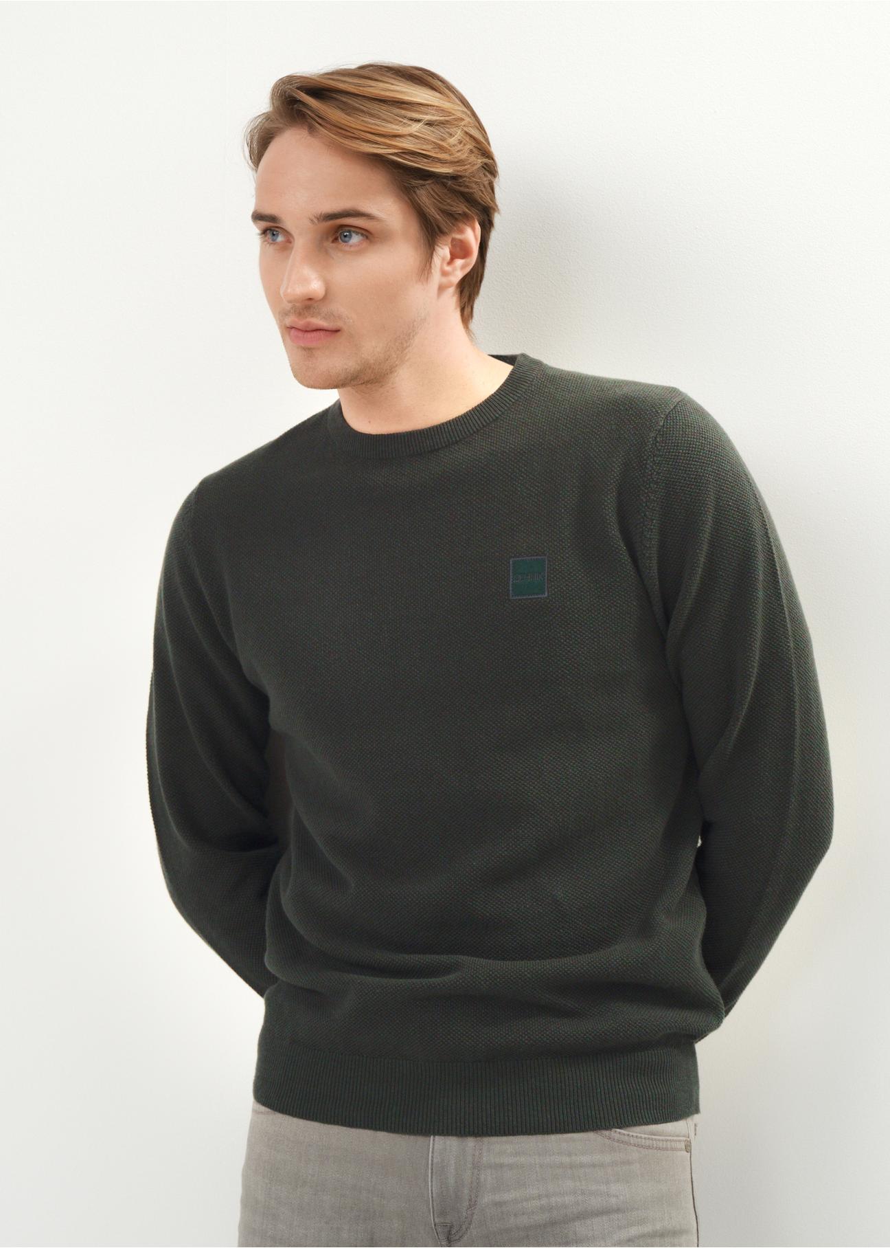Zielony bawełniany sweter męski z logo SWEMT-0135-54(Z23)
