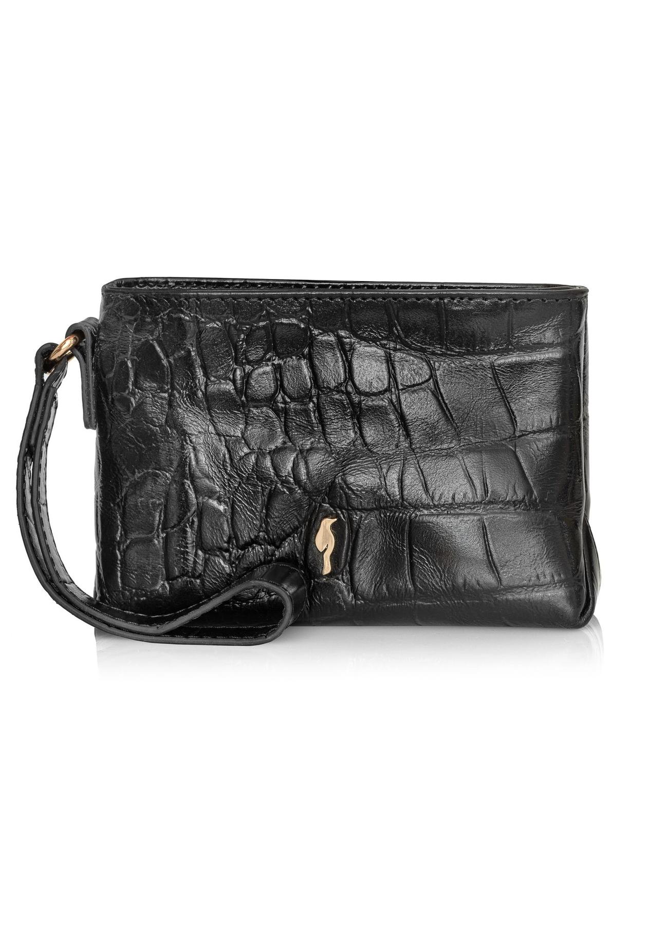 Black small croco leather women's wallet PORES-0919-97(Z24)-01