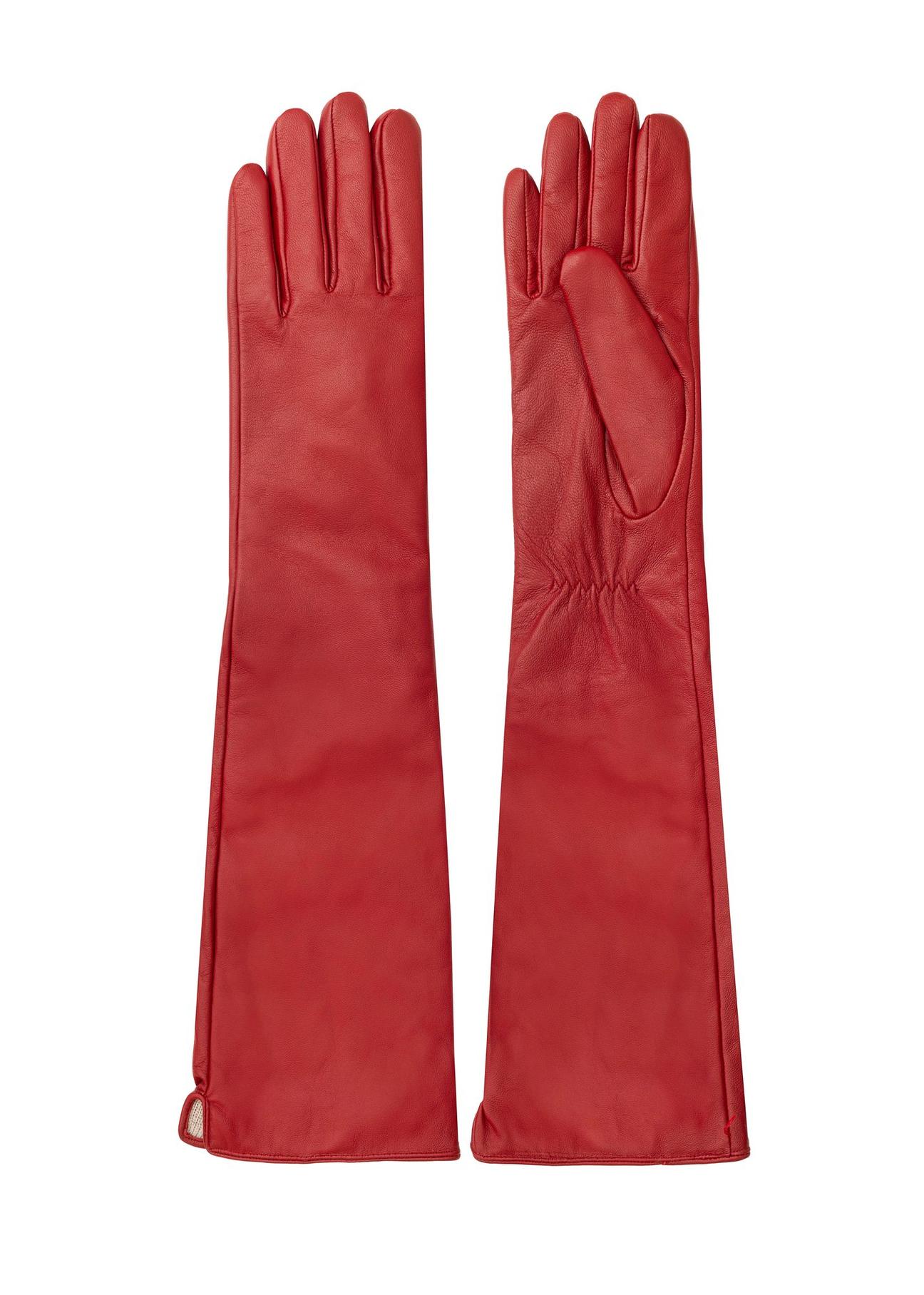 Long red leather women's gloves REKDS-0088-41(Z24)-02