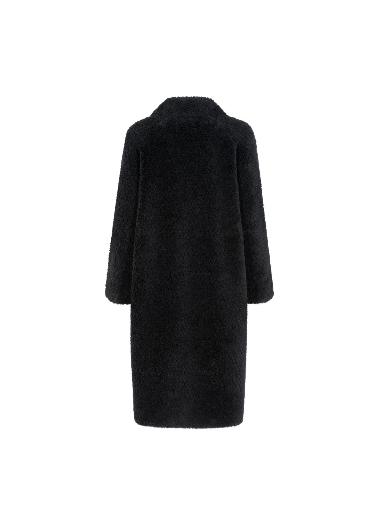 Czarny płaszcz wełniany damski na guziki FUTDT-0035-99(Z21)