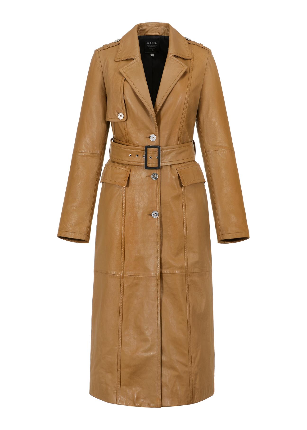 Skórzany długi płaszcz damski KURDS-0413-1331(Z23)