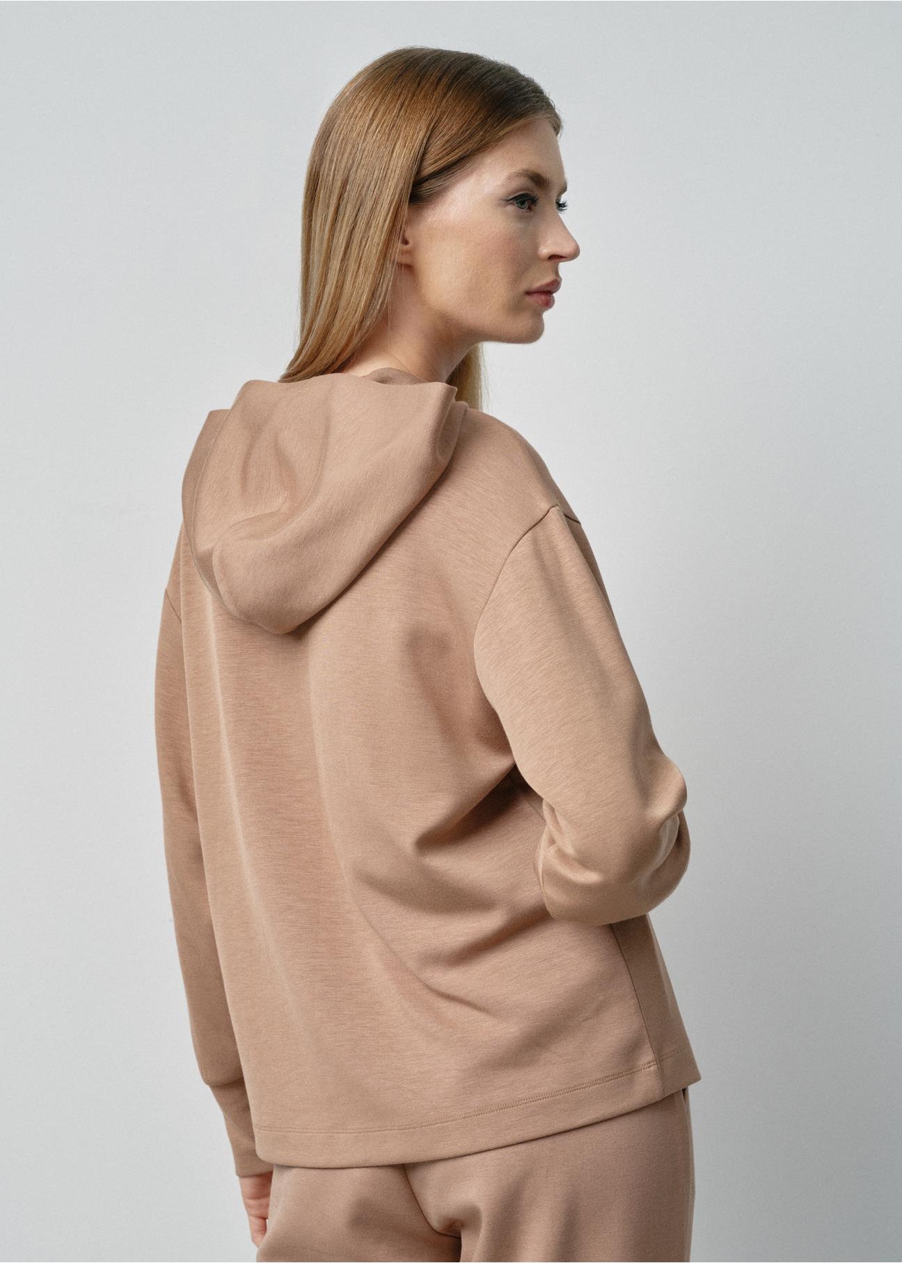 Bluza damska  z kapturem w kolorze camel BLZDT-0097-24(W24)