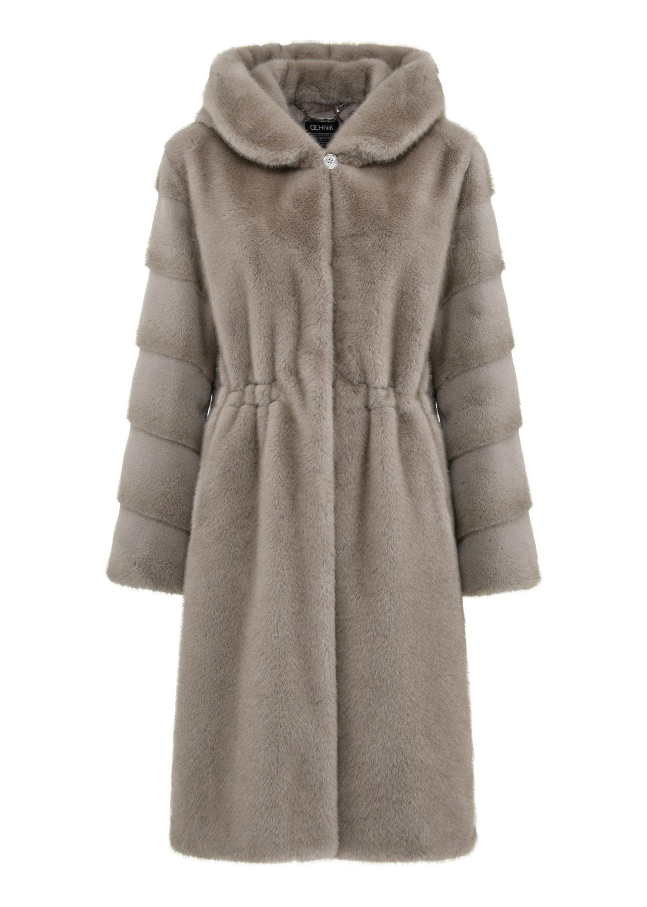 Gray long women's fur coat FUTDP-0052-91(Z24) pic. 5