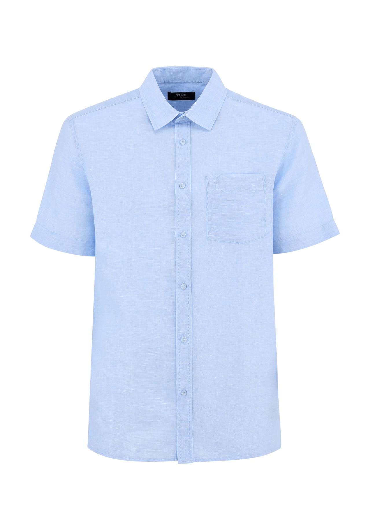 Błękitna koszula z krótkim rękawem męska KOSMT-0327-62(W24)