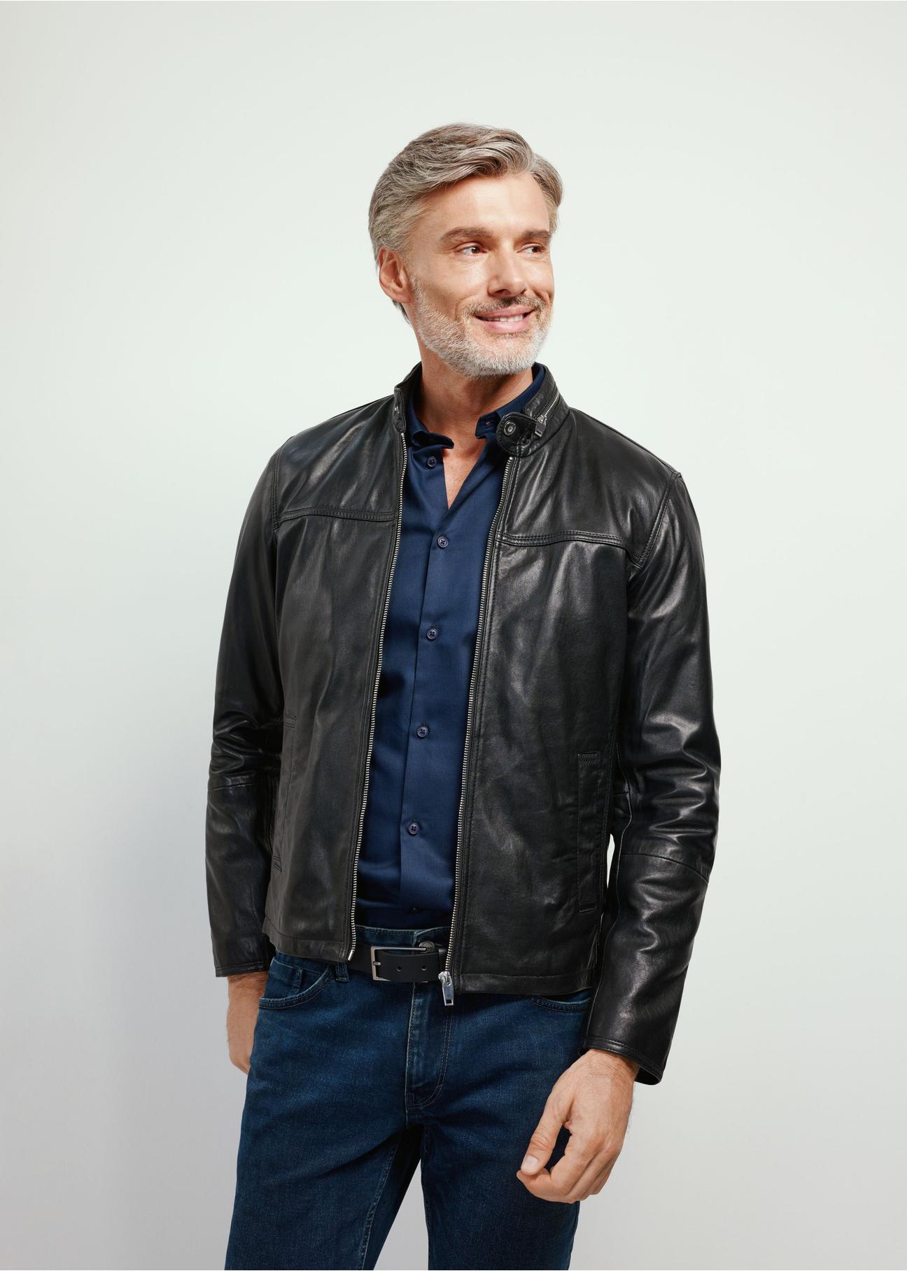 Men's leather jacket with stand-up collar KURMS-0261-5491(KS)