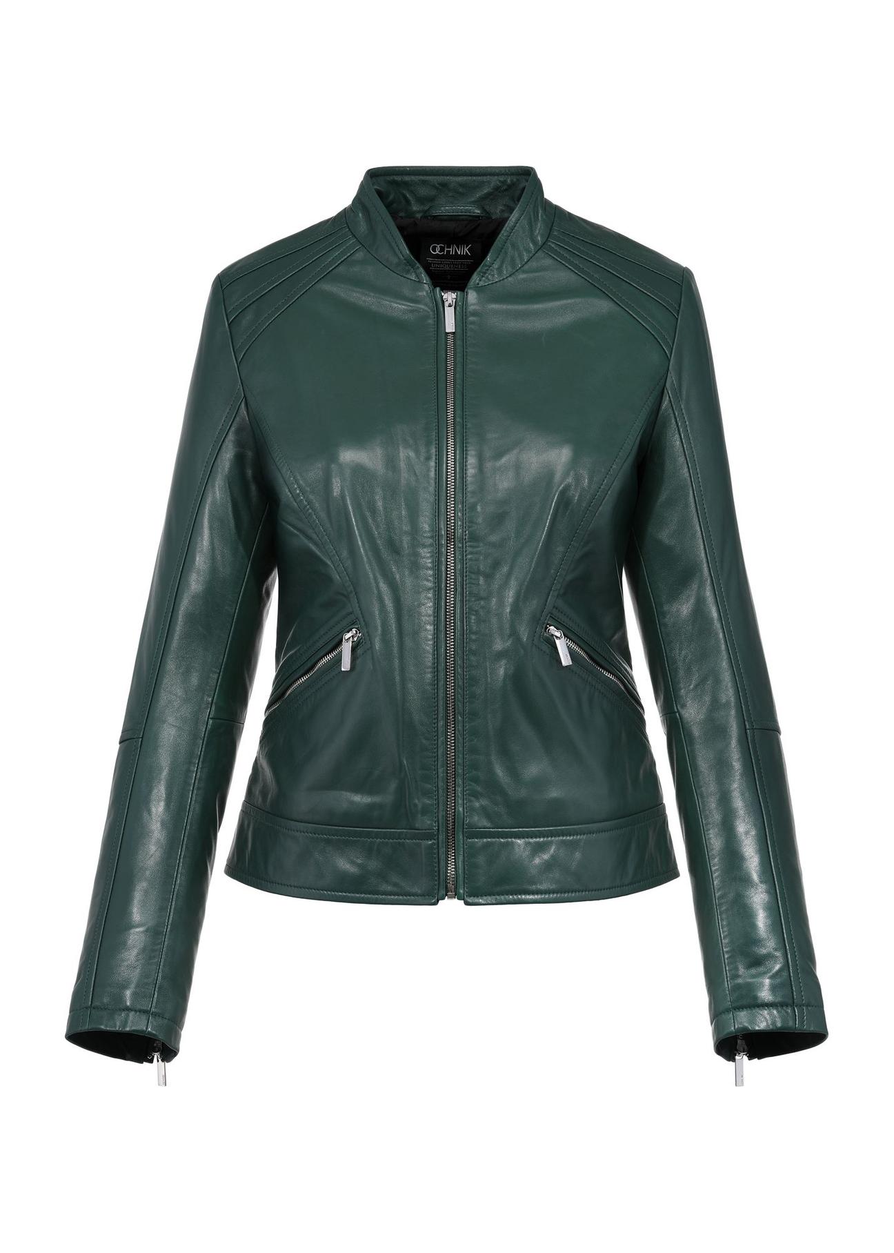 Green women's leather jacket KURDS-0492-2778(Z24)-04