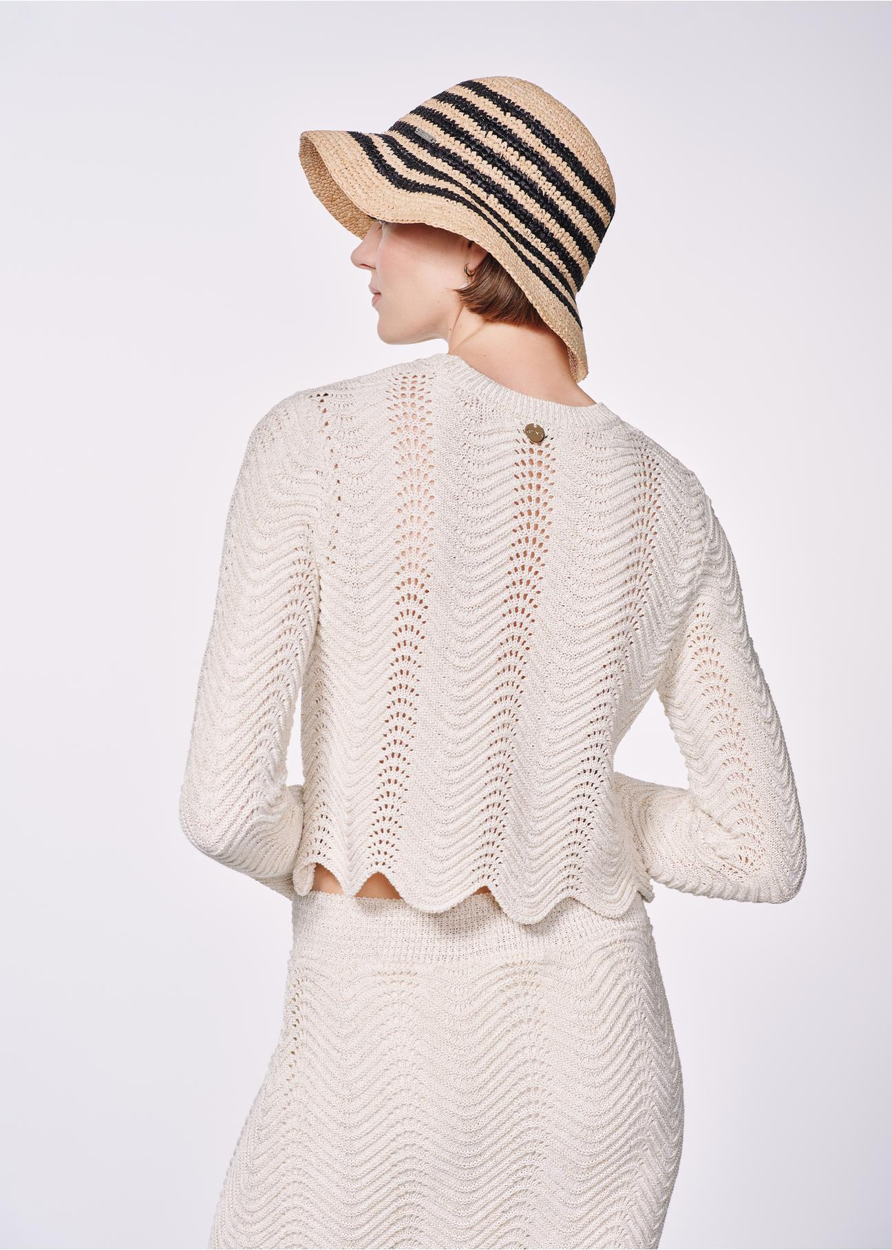 Kremowy ażurowy sweter damski SWEDT-0229-81(W24)-03