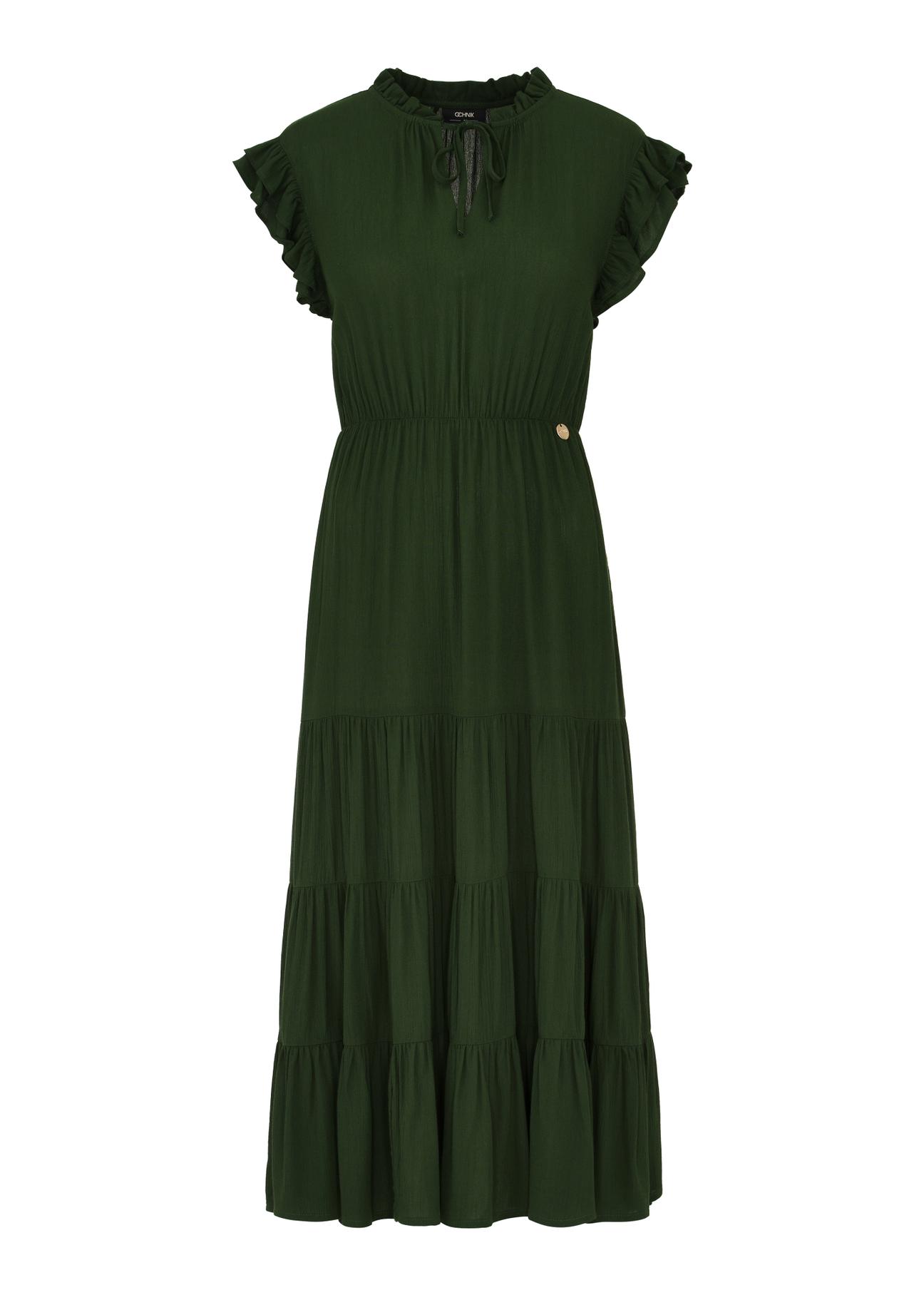 Długa zielona sukienka z wiązaniem SUKDT-0187-55(W24)