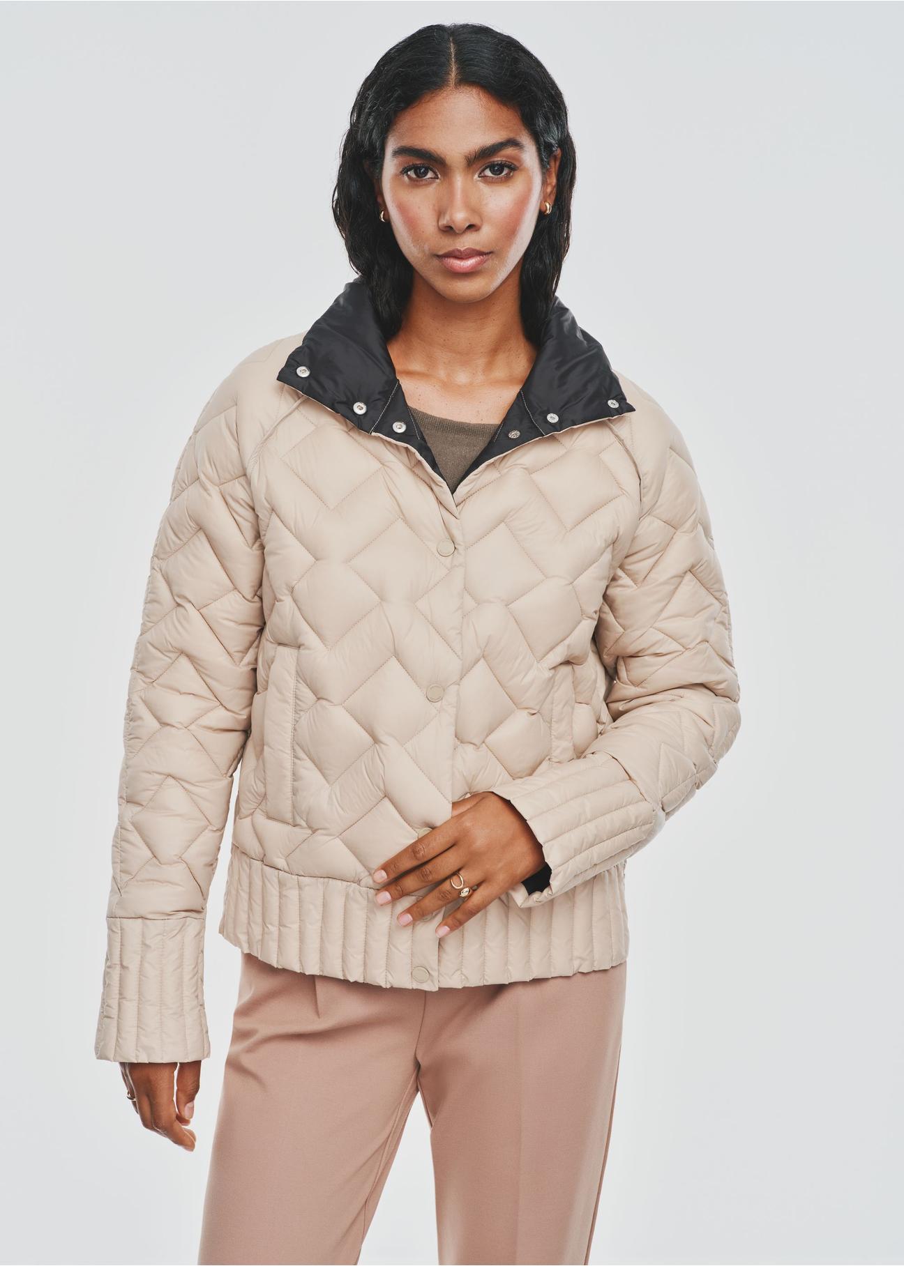 Beige quilted transitional women's jacket KURDT-0571-81(Z24) pic. 1