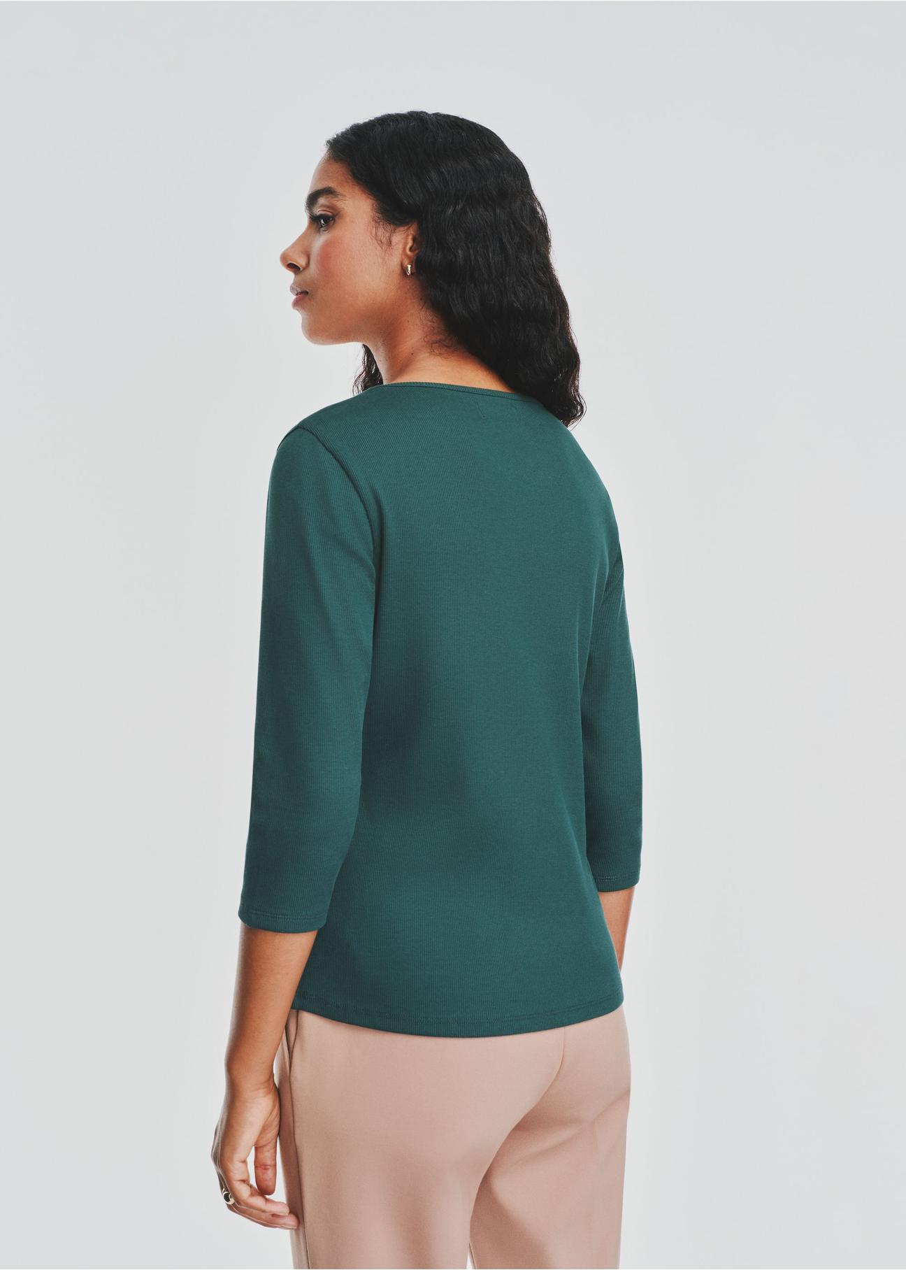 Dark green V-neck women's blouse LSLDT-0036-53(Z24)-03