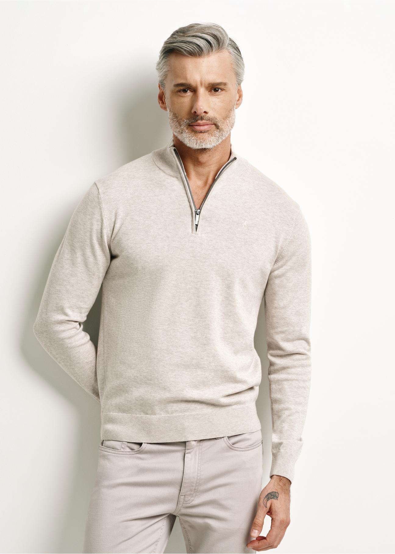 Beżowy bawełniany sweter męski SWEMT-0144-80(W24)