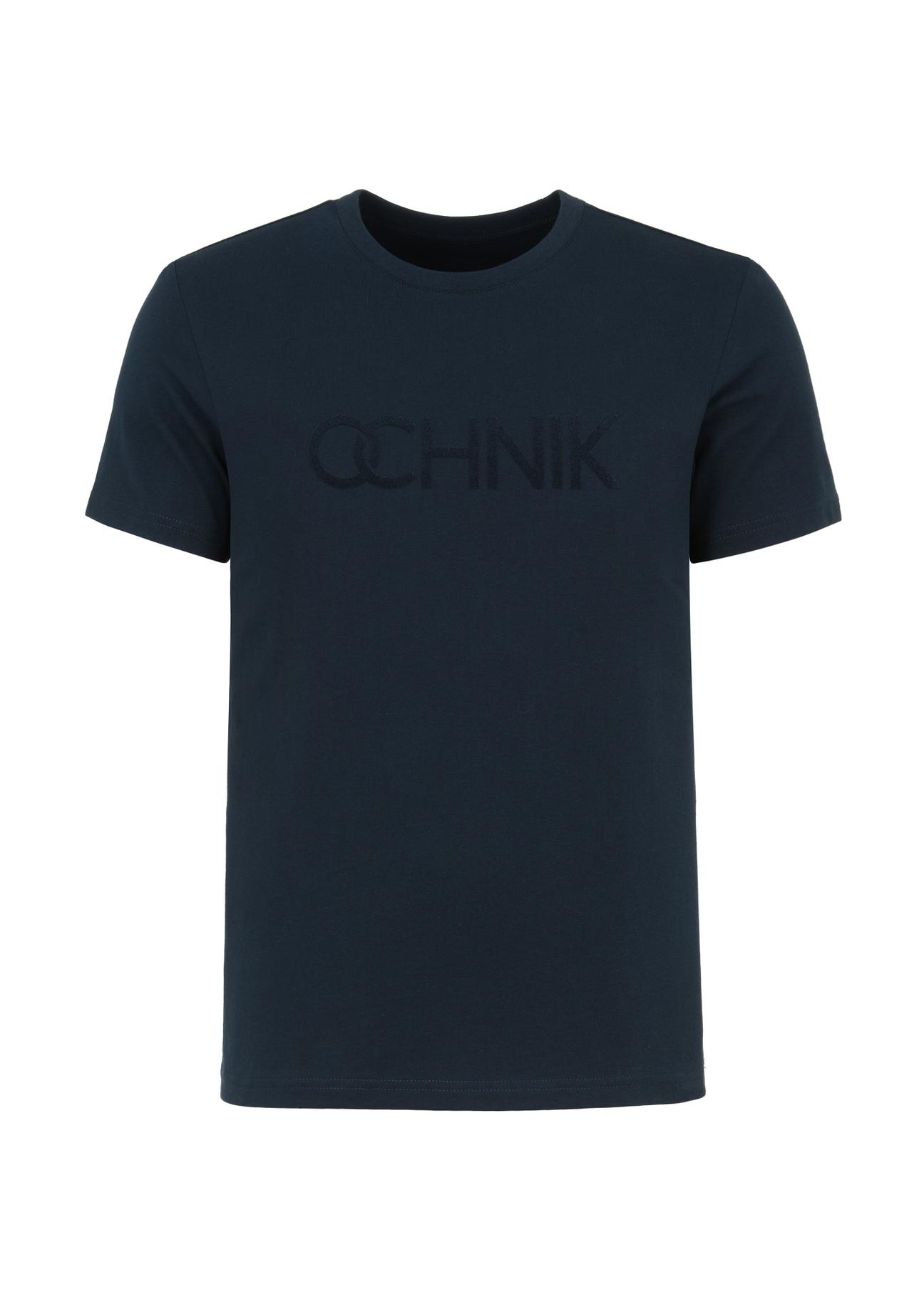 Granatowy T-shirt męski z logo TSHMT-0090-69(W23)