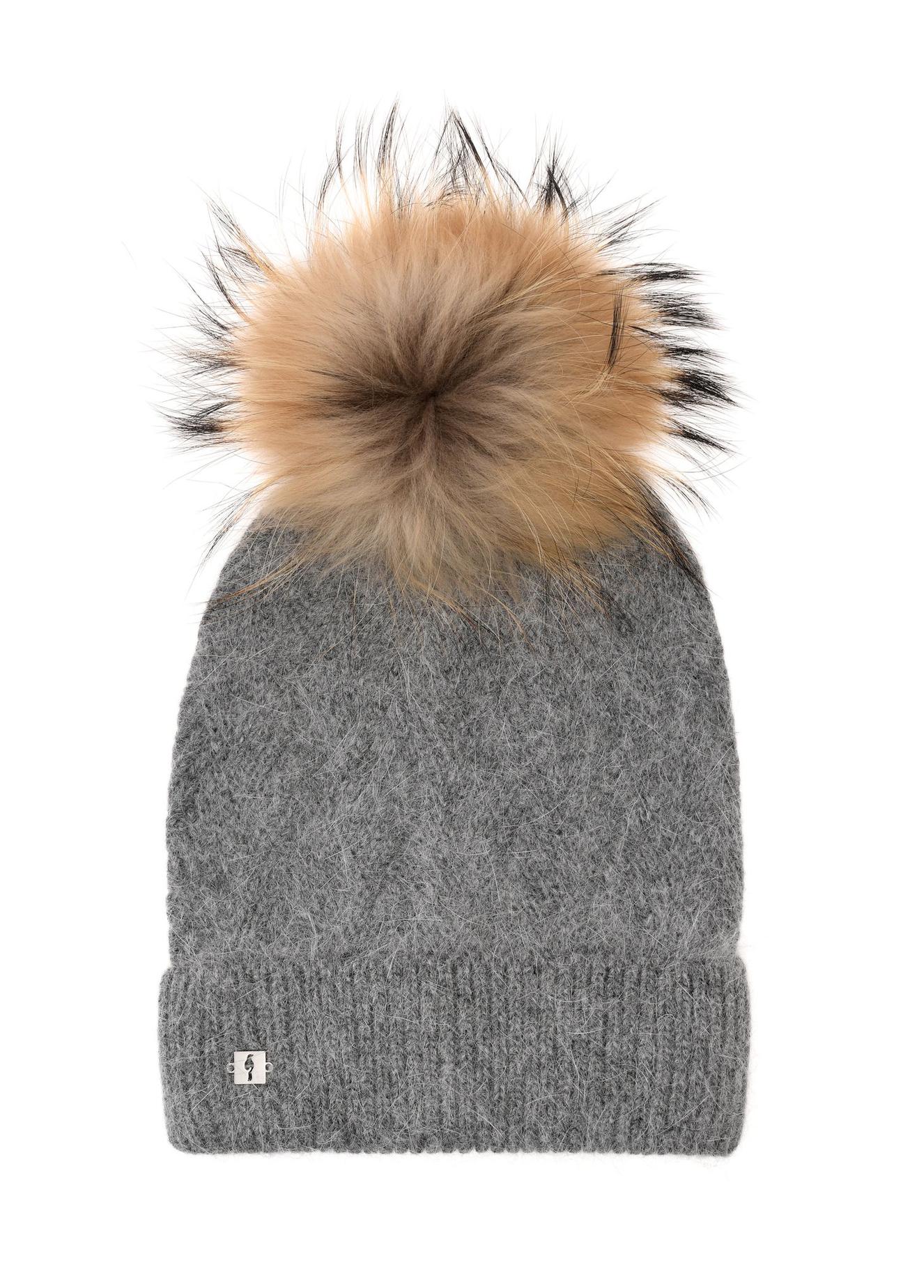 Gray women's winter hat with pompom CZADT-0040B-91(Z24)