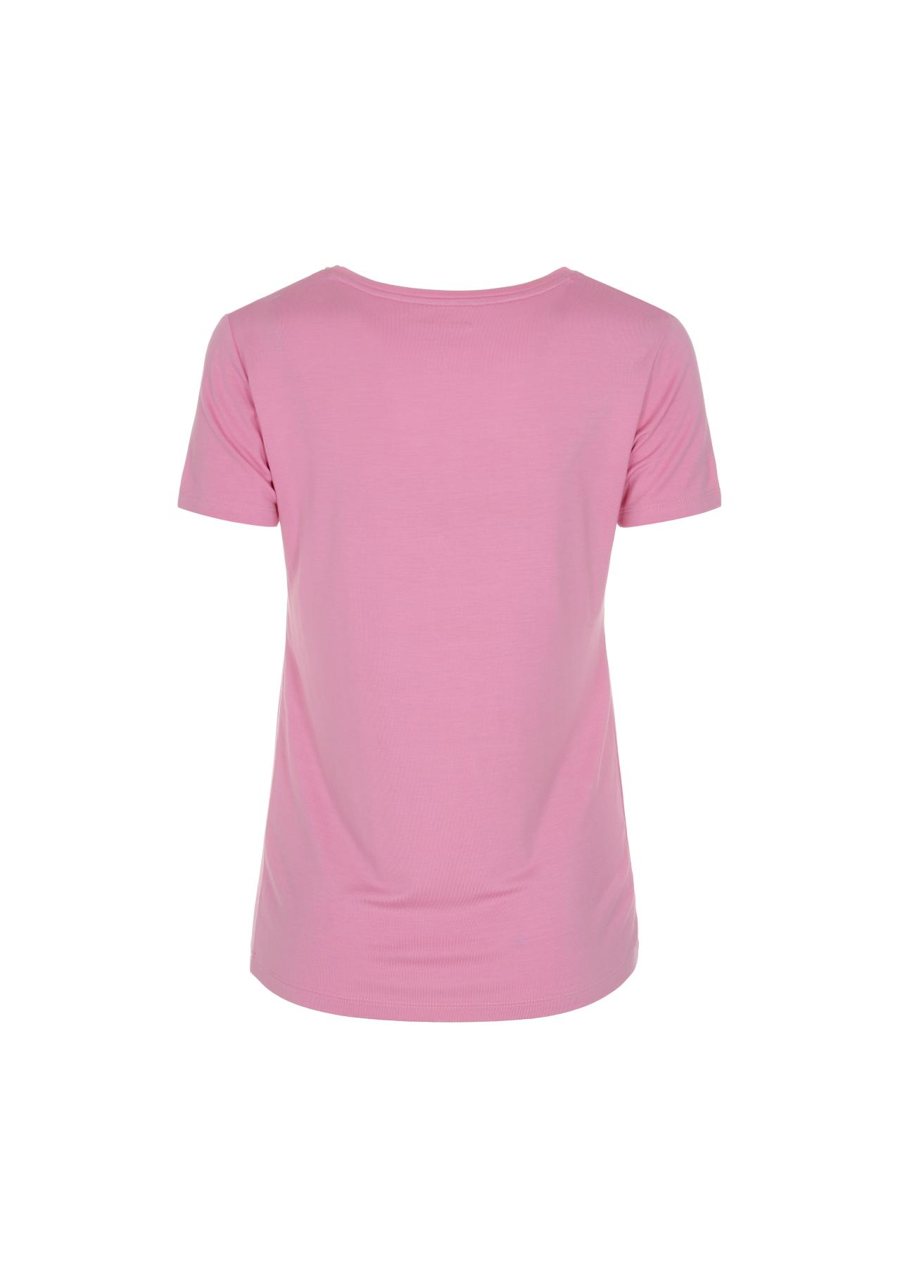 Różowy T-shirt damski z wilgą TSHDT-0086-31(W22)