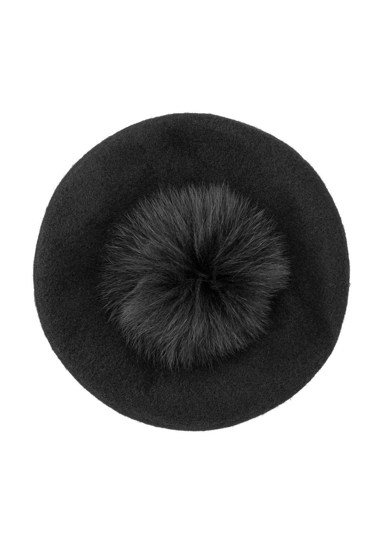 Czarny wełniany beret damski CZADT-0181-99(Z24)-01