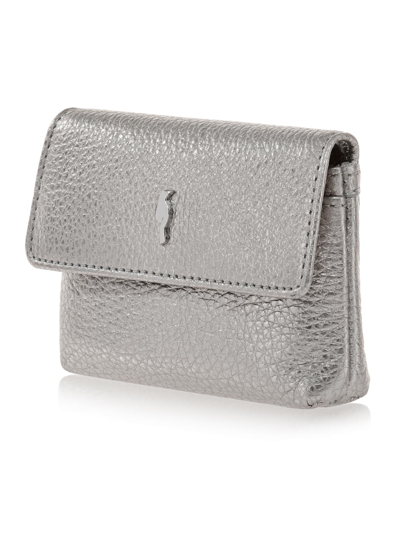 Mały srebrny skórzany portfel z  łańcuszkiem PORES-0871-92(Z23)