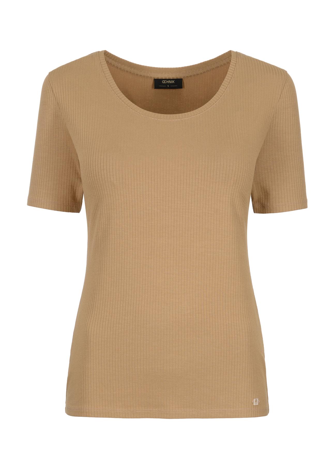 T-shirt brązowy damski basic TSHDT-0114-24(Z23)