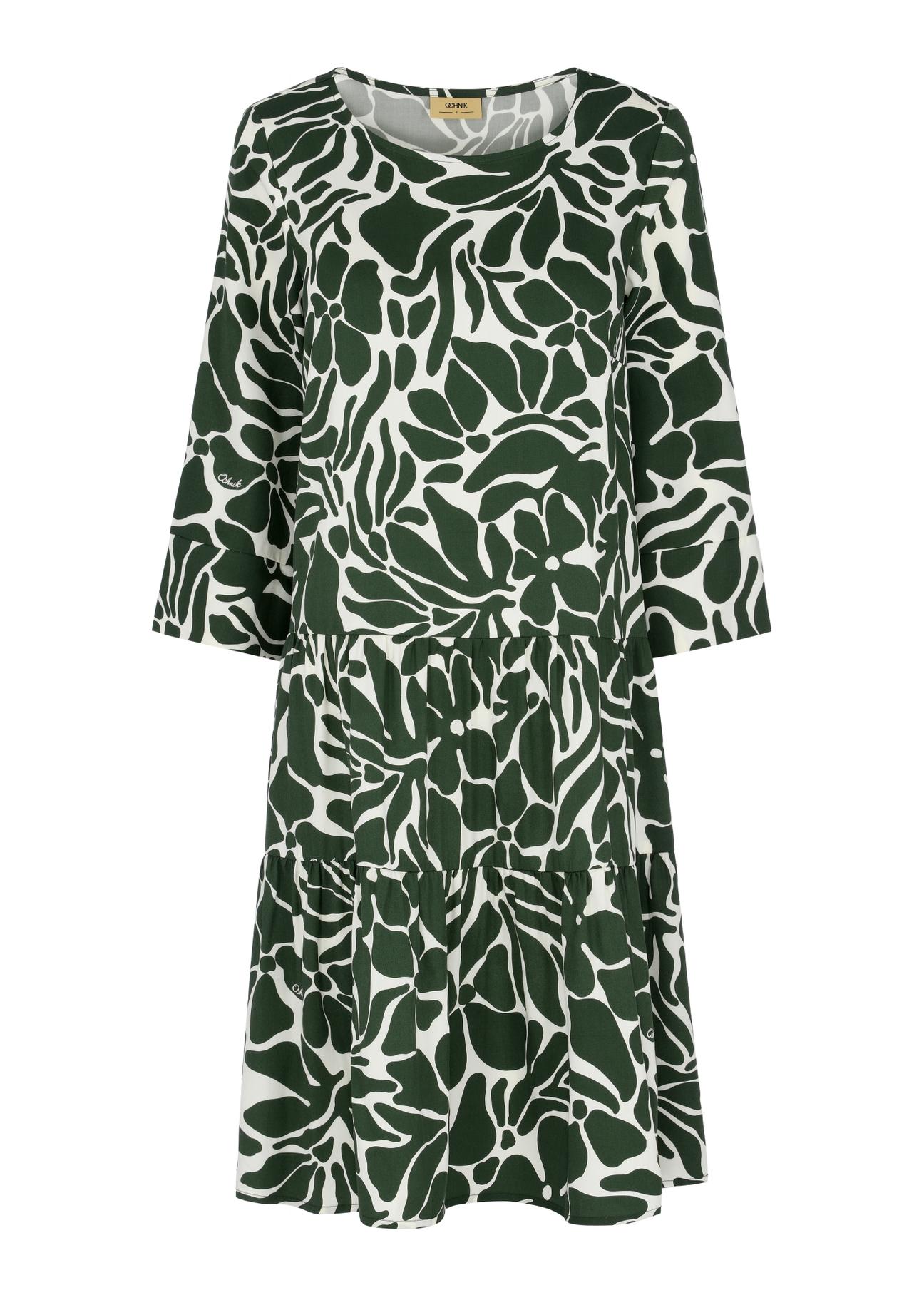 Zielono-biała sukienka z falbanami SUKDT-0184-55(W24)