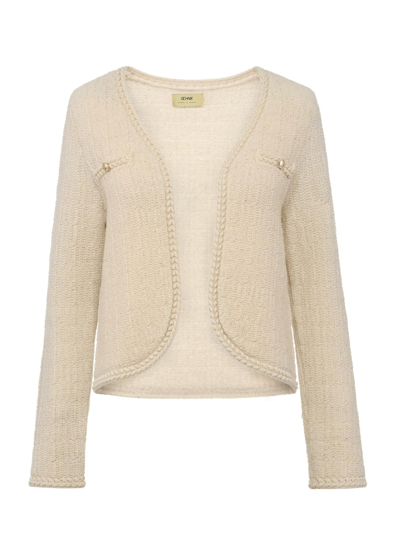 Beige woolen women's cardigan KARDT-0047-80(Z24)-04