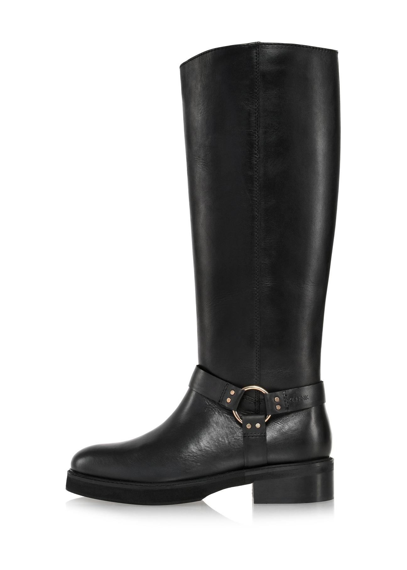 Black leather women's boots BUTYD-1112-99(Z24)-02