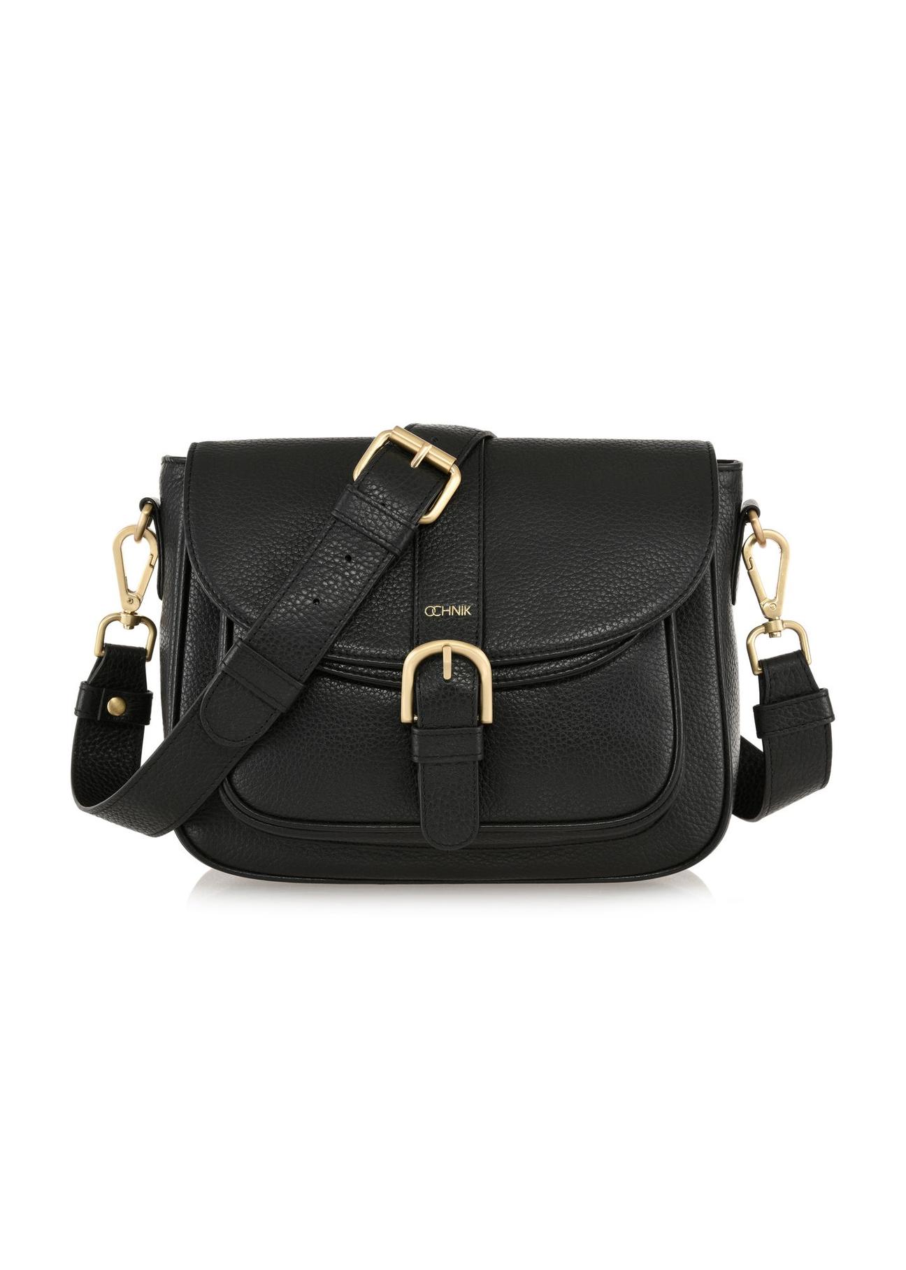 Roomy black leather women's messenger bag TORES-1021-99(Z24)-01