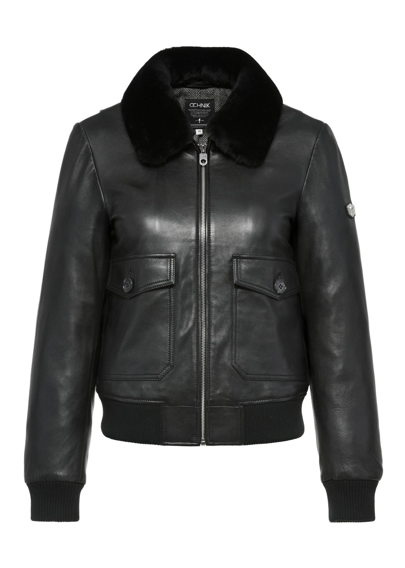 Black leather jacket with collar KURDS-0505-1283(Z24)-01