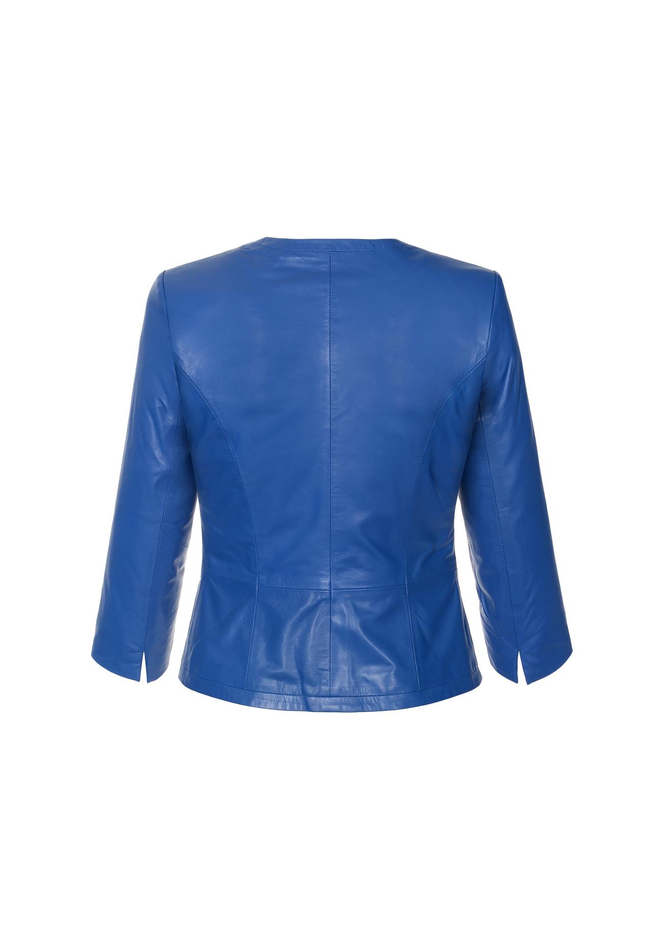 Taliowana niebieska kurtka skórzana damska KURDS-0082-5448(W19)